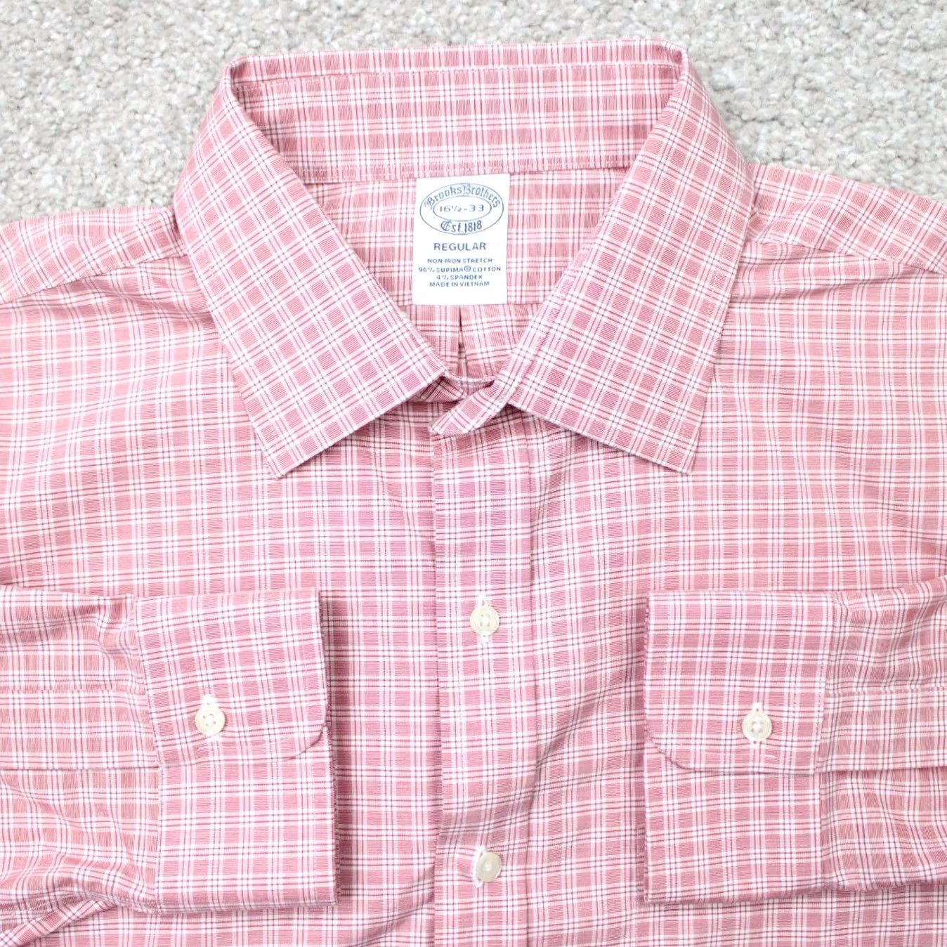 Brooks Brothers Brooks Brothers Shirt Mens 16 1/2, 33 Red Regular Non-Iron Stretch Supima Cotton Dress Shirt Size US XL / EU 56 / 4 - 2 Thumbnail
