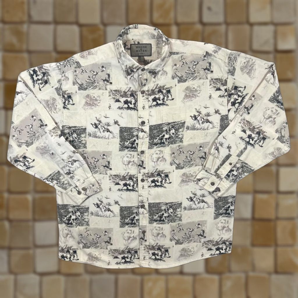 Vintage Vintage Woods & Water Labrador Wildlife All-Over Print Long Sleeve Button-Up Shirt Large XL Shirt Mens Multicoloured Animals 90s Theme #BY136 Size US L / EU 52-54 / 3 - 1 Thumbnail