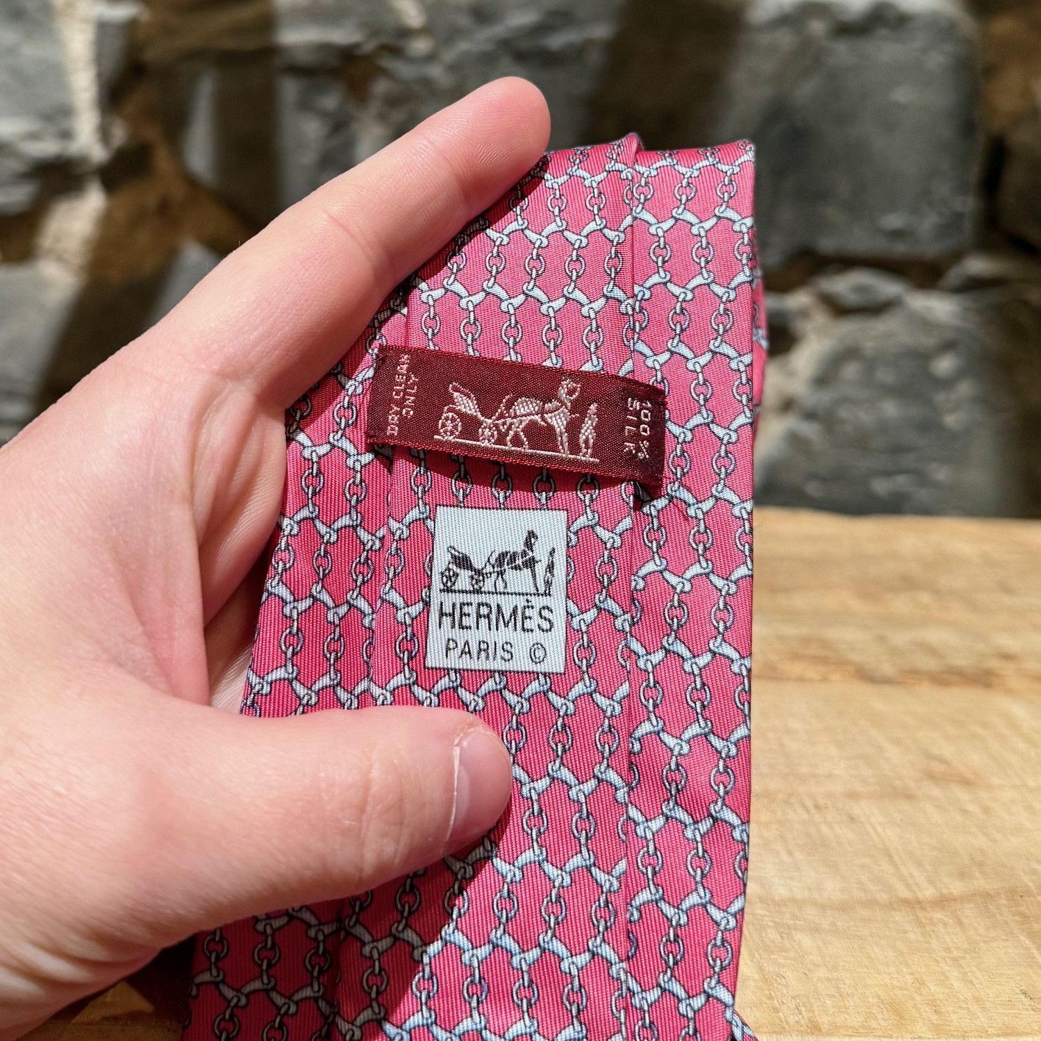 Hermes Hermès Chain-link Pink Silk Tie Size ONE SIZE - 4 Thumbnail