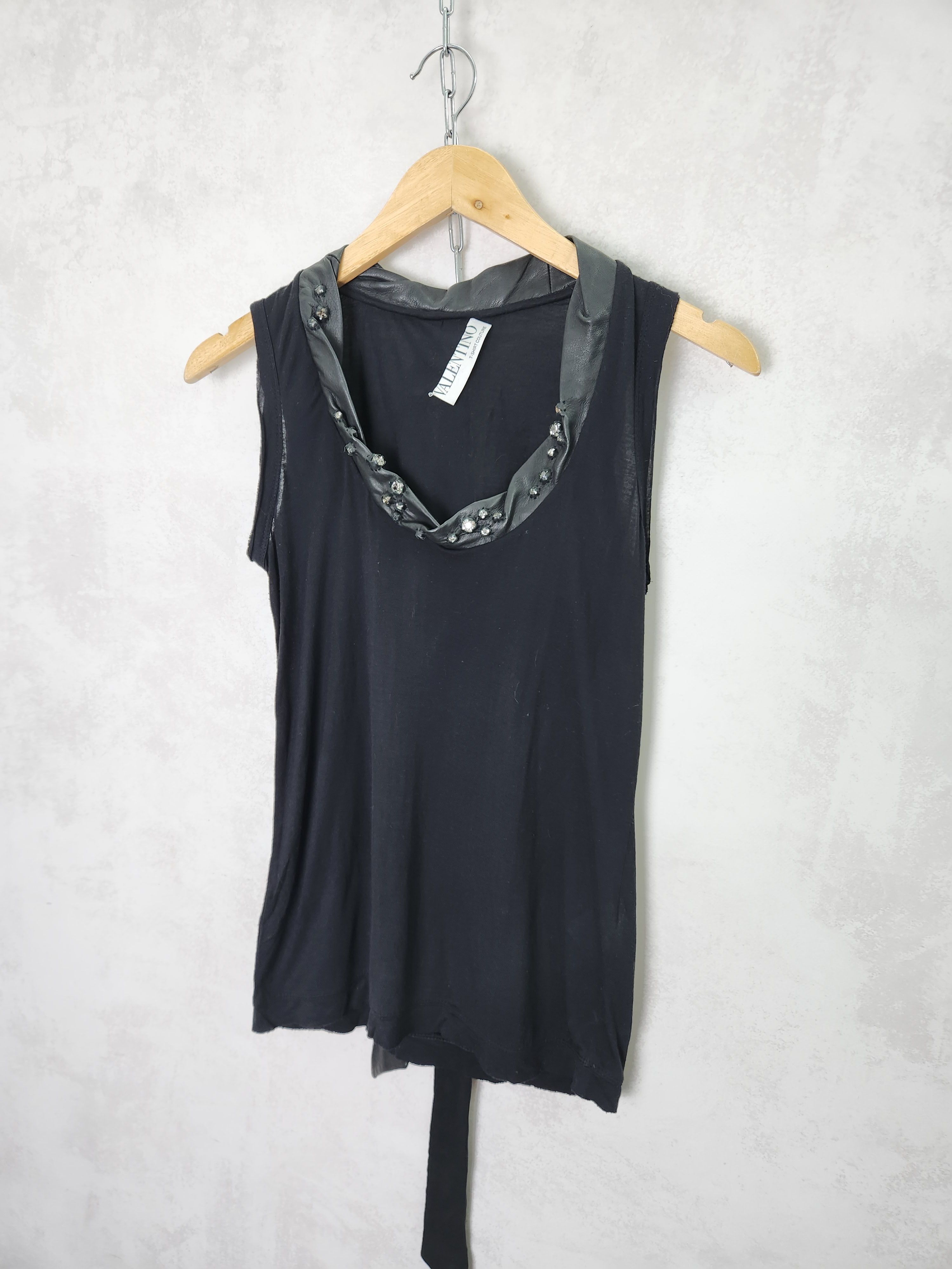 Valentino Valentino T Shirt Couture Viscose Tank Top Leather Neck Size M / US 6-8 / IT 42-44 - 2 Thumbnail