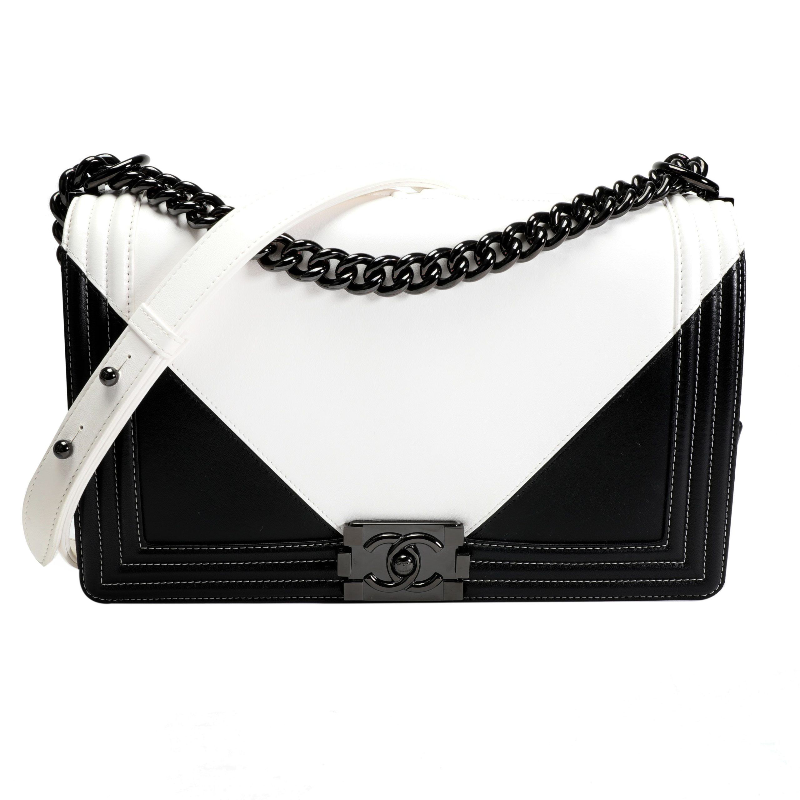 image of Chanel Black & White Geometric New Medium Boy Bag, Women's