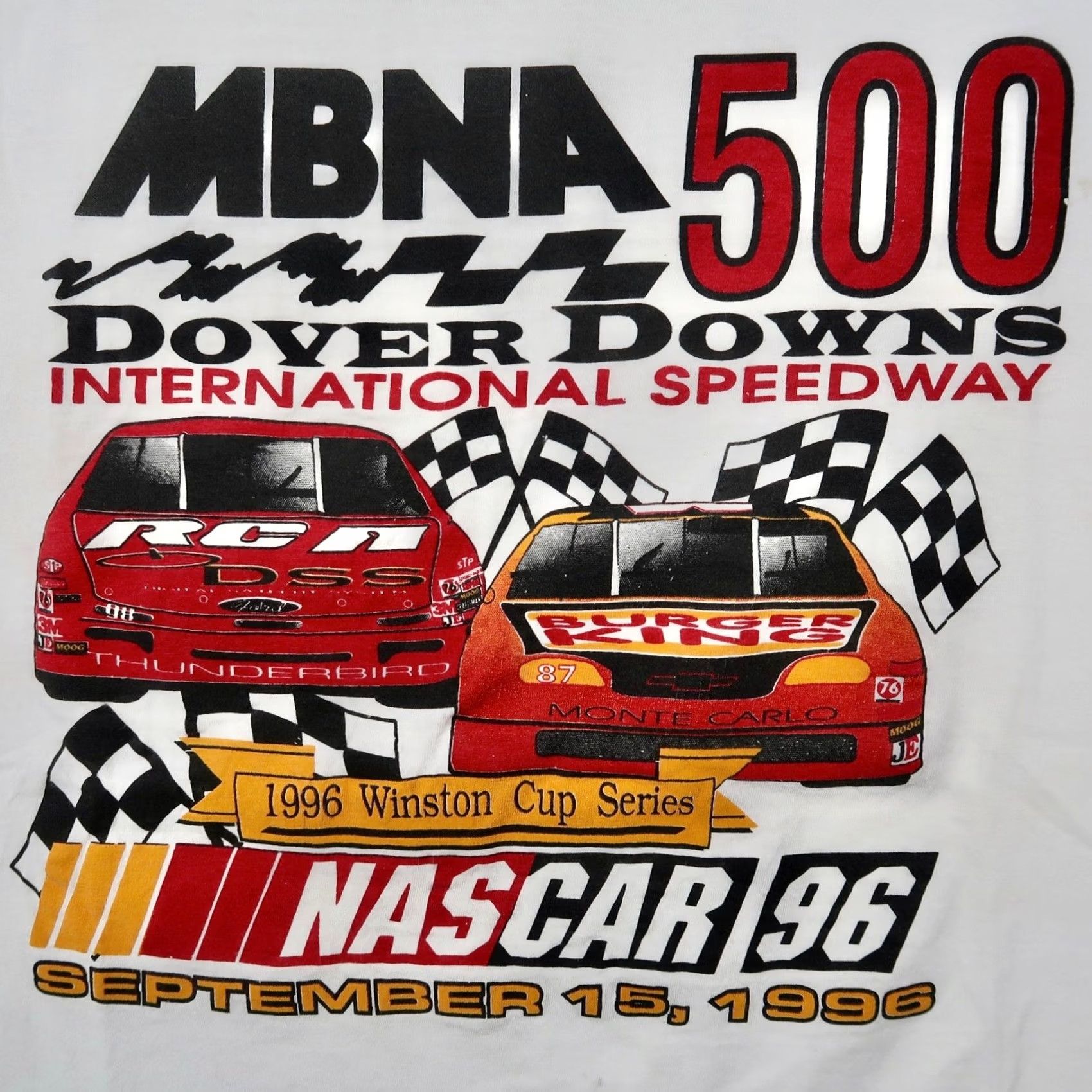 Vintage VINTAGE 1996 NASCAR MBNA 500 Dover Downs T-Shirt Mens XL White Screen Stars 90s Size US XL / EU 56 / 4 - 3 Thumbnail