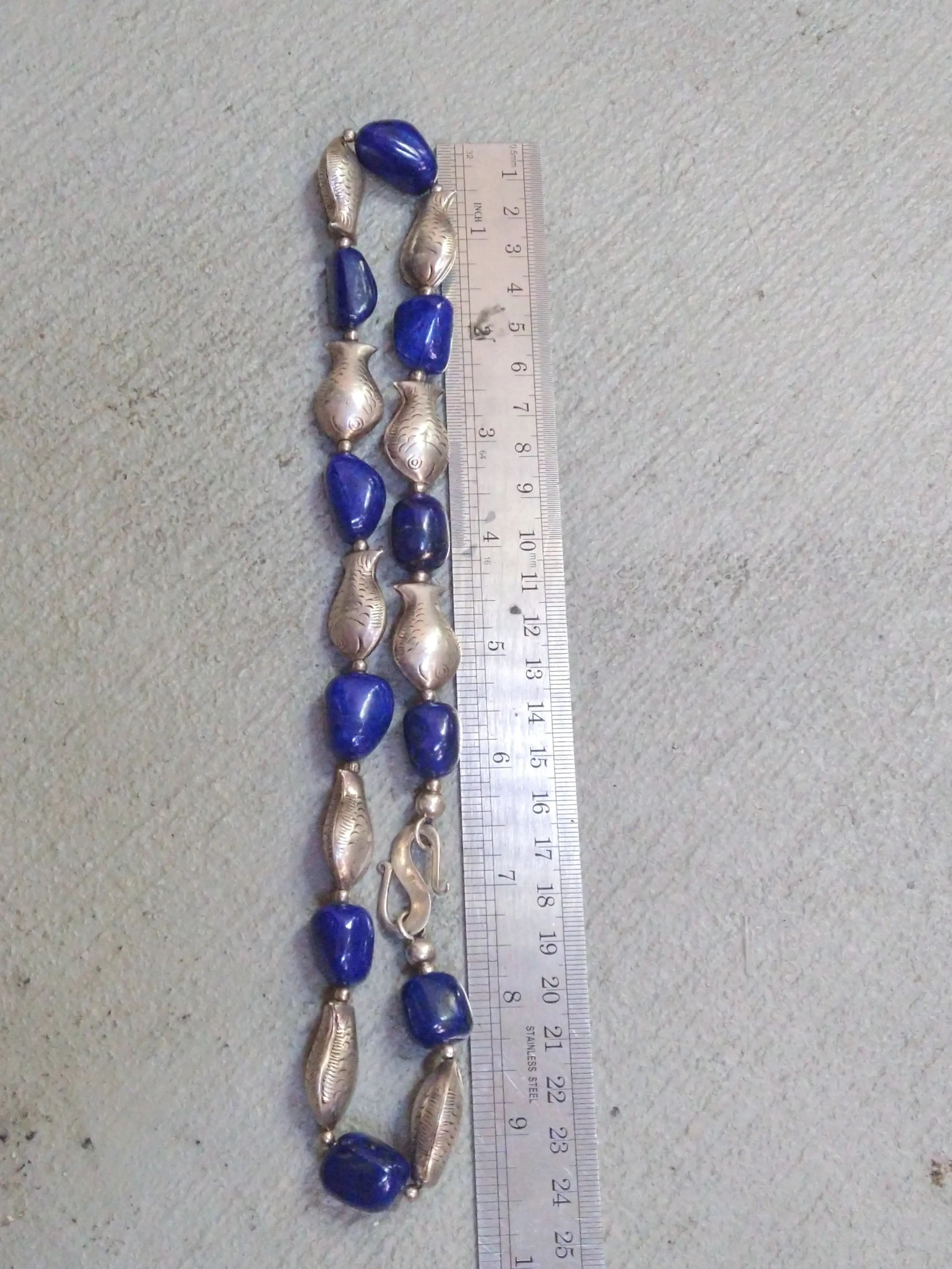 Jewelry Sterling Silver Necklace Fish Lapis Lazuli Size ONE SIZE - 15 Thumbnail