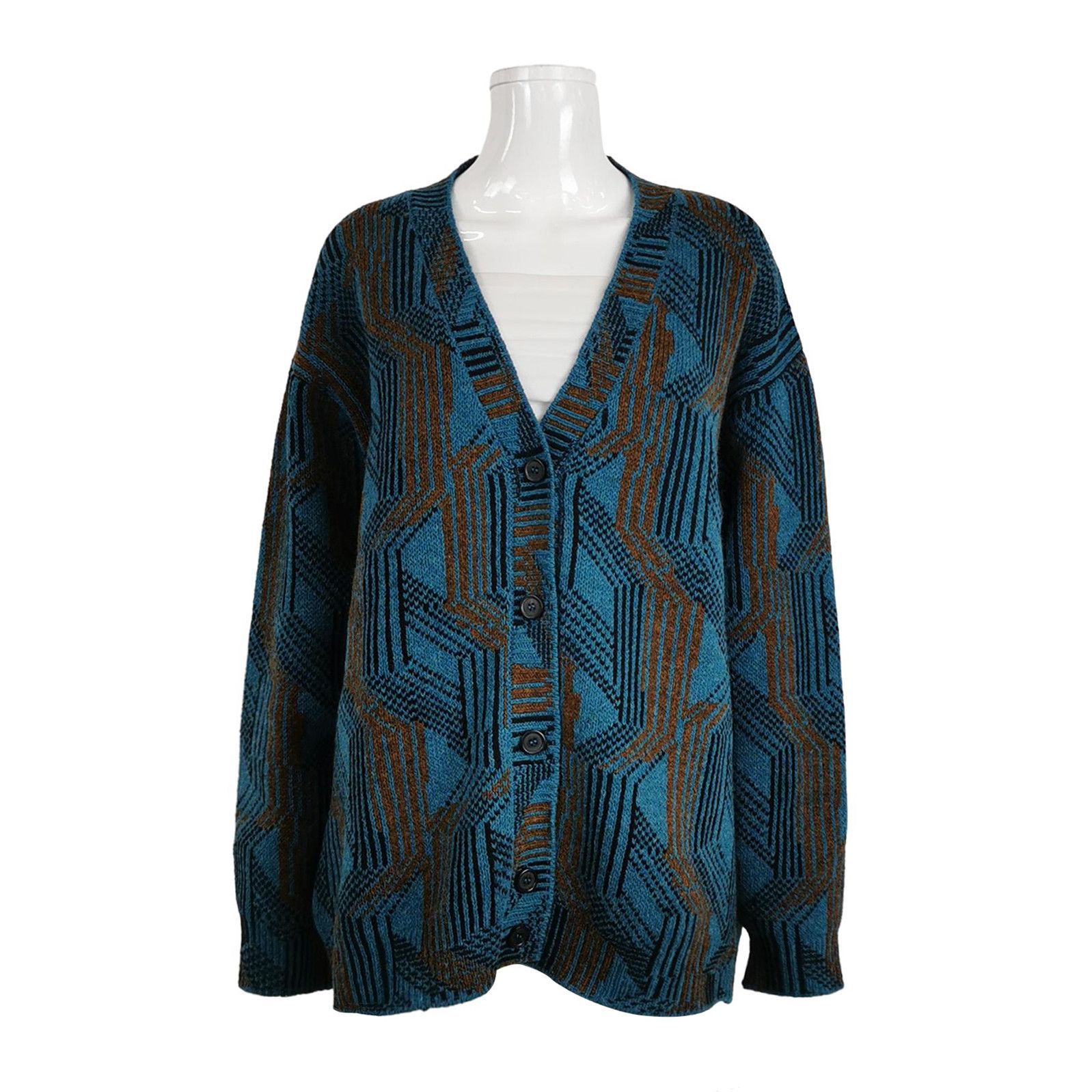 Prada Prada Wool Color-Blocked V-Neck Cardigan - dmc Size L / US 10 / IT 46 - 1 Thumbnail