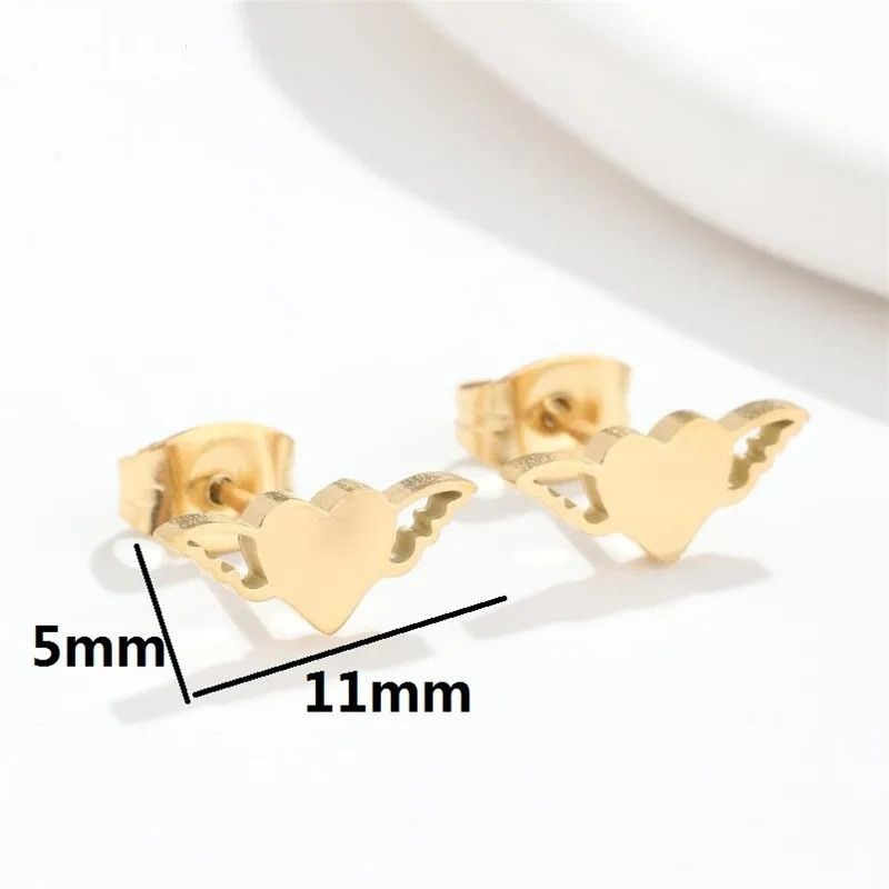 Jewelry Heart Wings Stud Earrings Charm Earring Gift Size ONE SIZE - 2 Thumbnail
