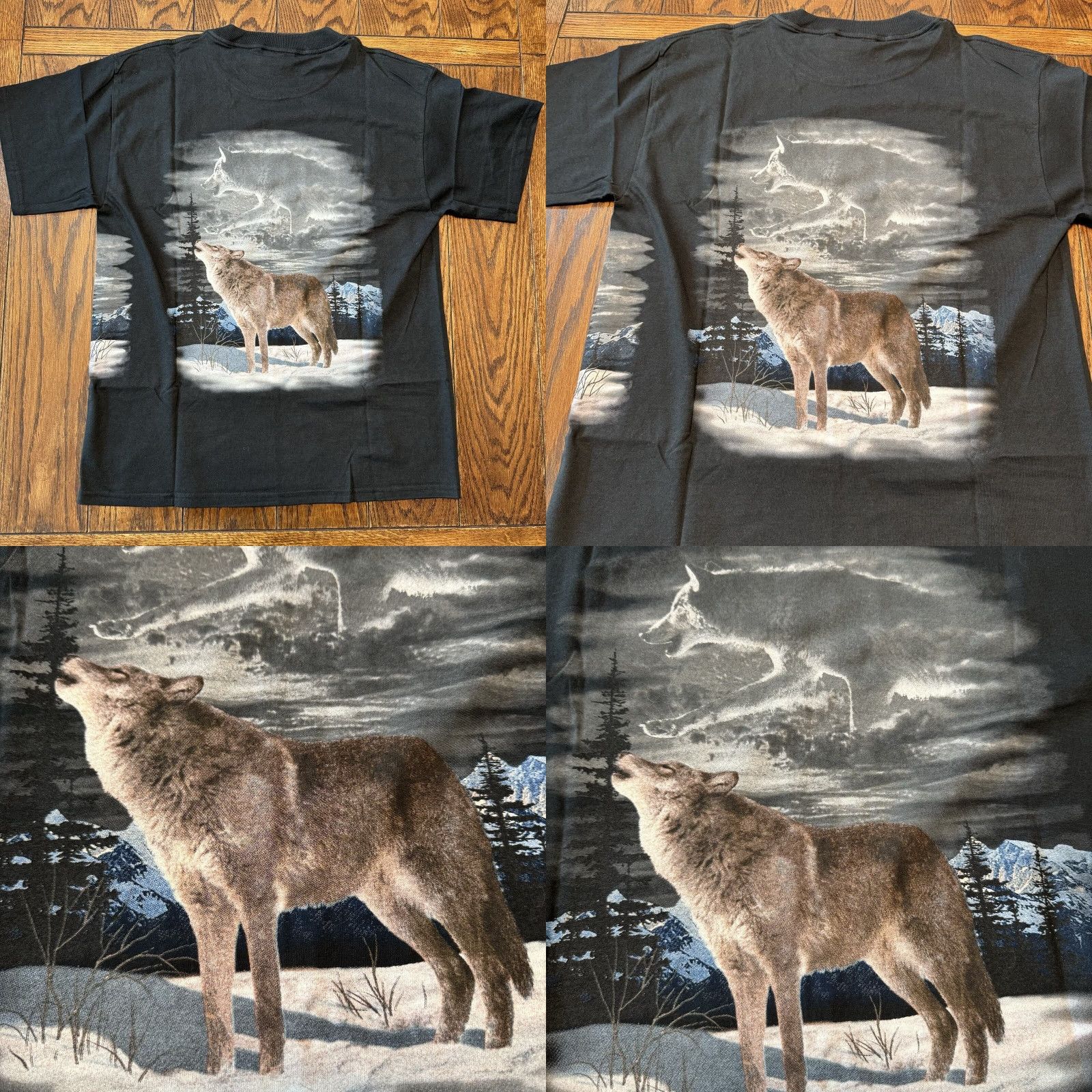 Vintage VINTAGE 90s Howling Wolf Moon All Over Print T Shirt Large Nature Wild Animal TNT Mens Short Sleeve Crew Neck Cotton Black Size US L / EU 52-54 / 3 - 8 Thumbnail
