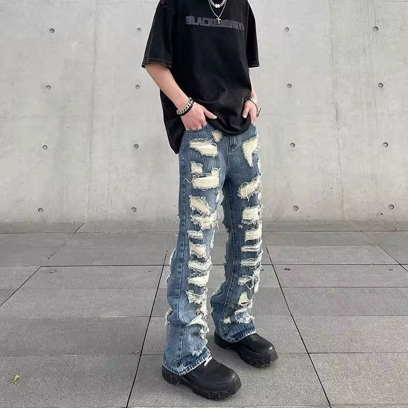 Japanese Brand × Jean Retro washed street ripped straight hole jeans y2k Size US 32 / EU 48 - 1 Thumbnail