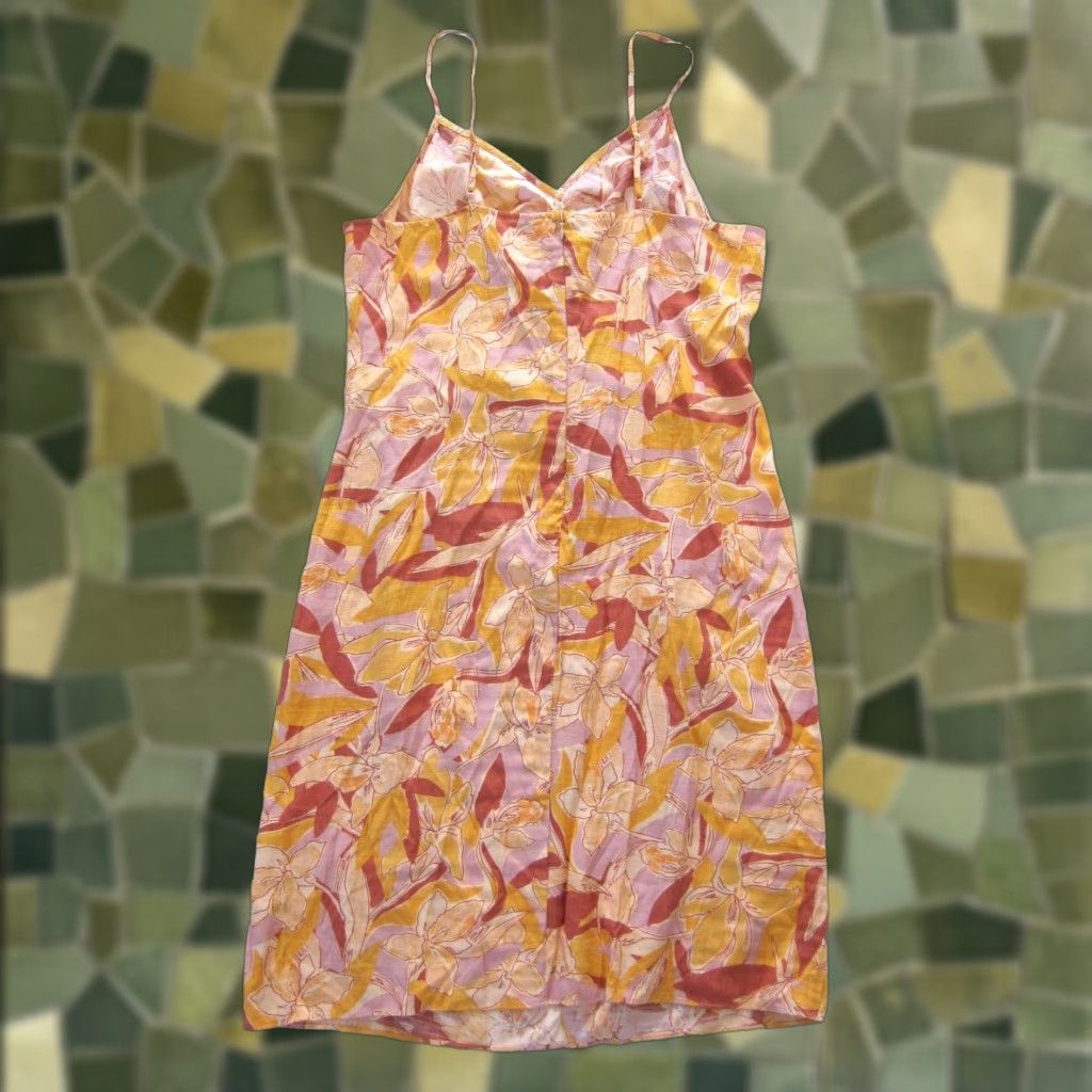 Nine West Nine West Slip Dress XL Violet Pink Purple Floral Ruched Spaghetti Strap Rayon V-Neck Back Zip Knee Length Women's Dress Size XL / US 12-14 / IT 48-50 - 1 Thumbnail
