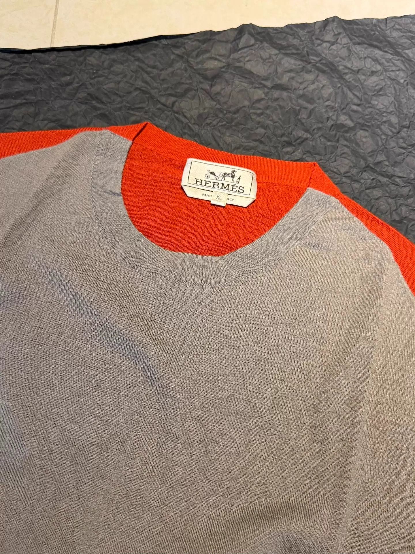 Hermes Hermes Cashmere-Silk Knit Crew Short Sleeve Gray-Orange XL Size US XL / EU 56 / 4 - 5 Thumbnail