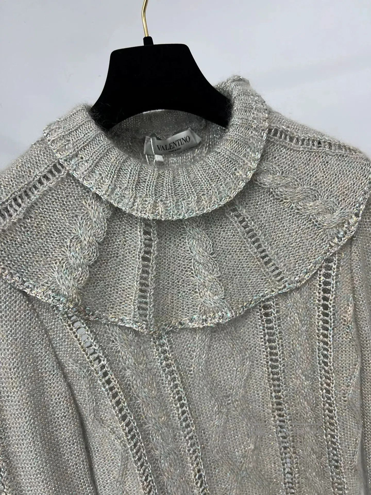 Valentino Valentino Gray Ruffled Collar Knit Sweater. Size US S / EU 44-46 / 1 - 2 Thumbnail