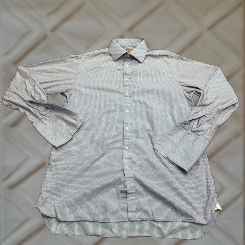 Pinko Thomas Pink Dress Shirt Mens 16.5 Blue Striped Cotton Shirt Size 42R - 1 Thumbnail