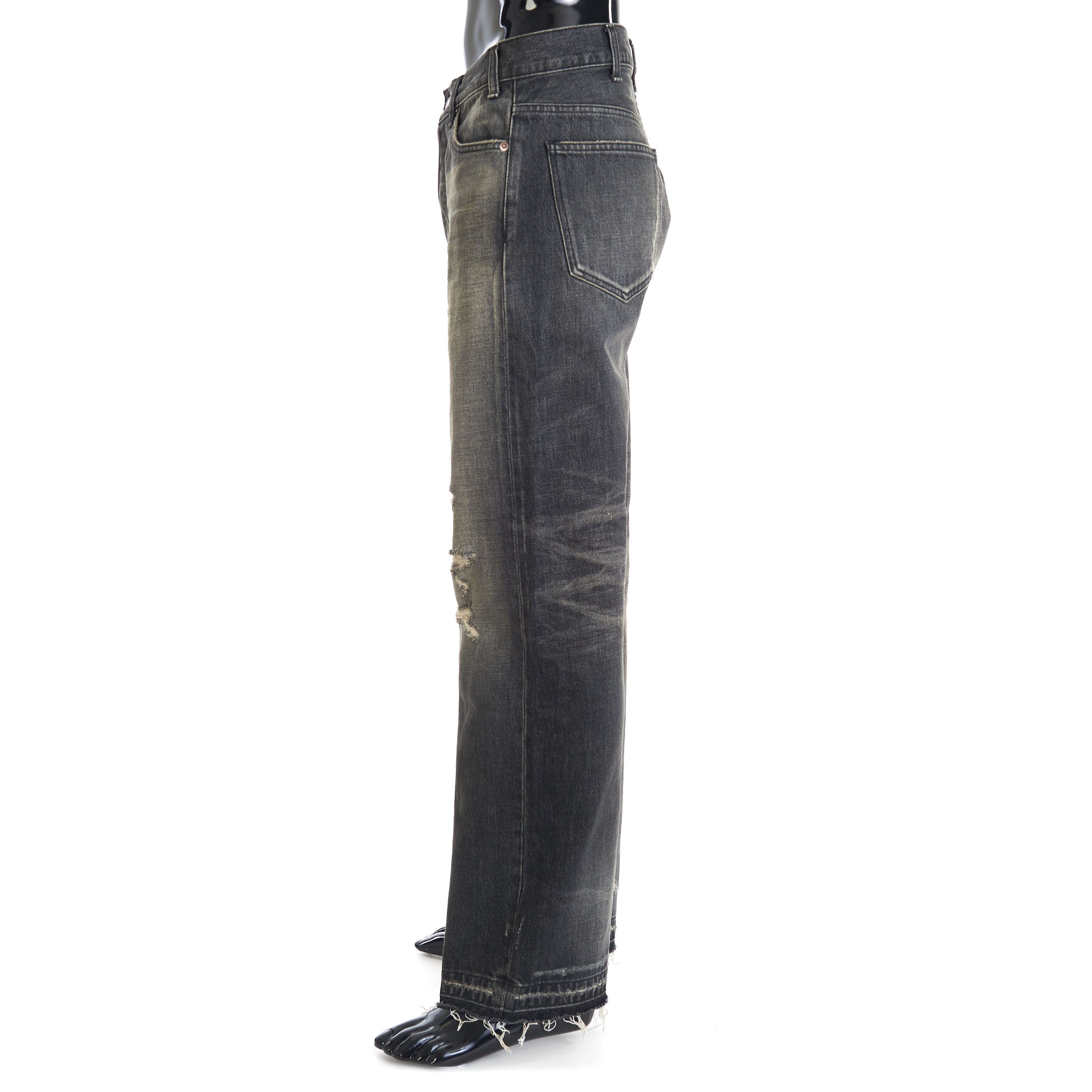 Celine × Hedi Slimane Wesley Jeans - Destroyed Black Paradiso Wash Denim, Low-Rise Size US 34 / EU 50 - 4 Thumbnail