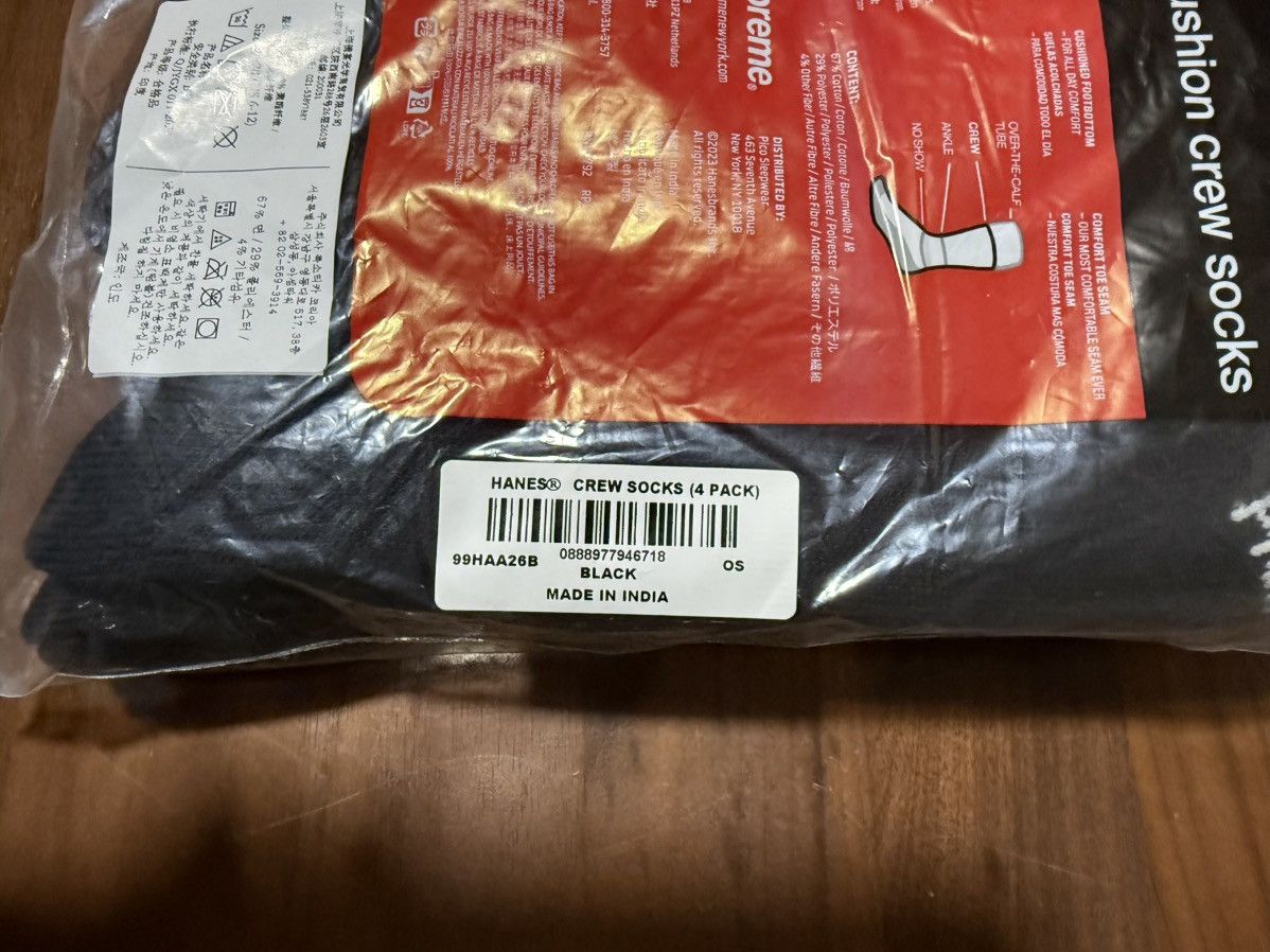 Hanes × Supreme SUPREME®/HANES® CREW SOCKS 4 PACK Black Cotton Blend Size ONE SIZE - 5 Thumbnail