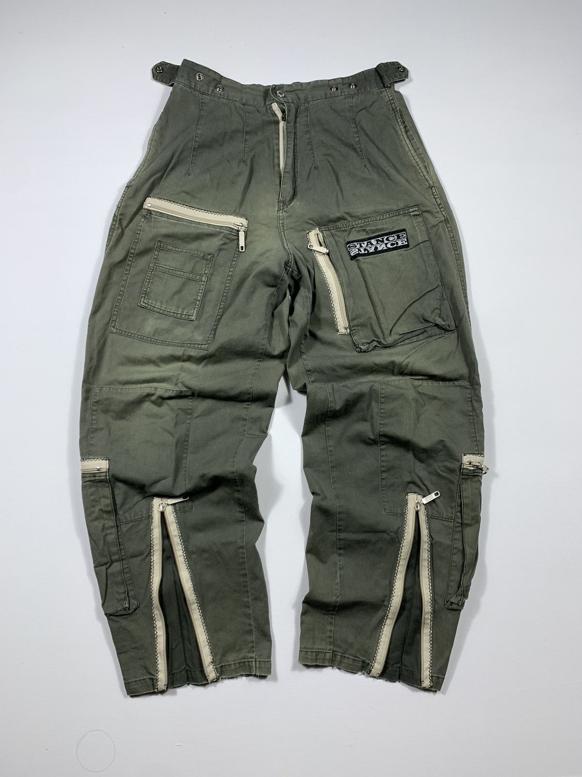 image of Hysteric Glamour x If Six Was Nine Japanese Stance Multiziper Faded Bondage Pants in Green (Size 30