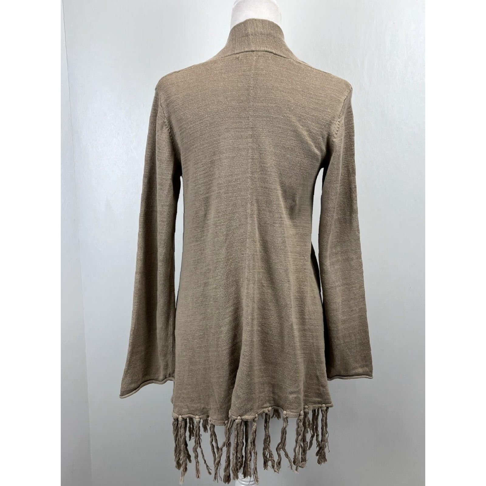 Lucky Brand Lucky Brand Cardigan Sweater Womens S Tan Fringe Pockets Open Front Boho Knit Sweater Ladies Small Size S / US 4 / IT 40 - 3 Thumbnail