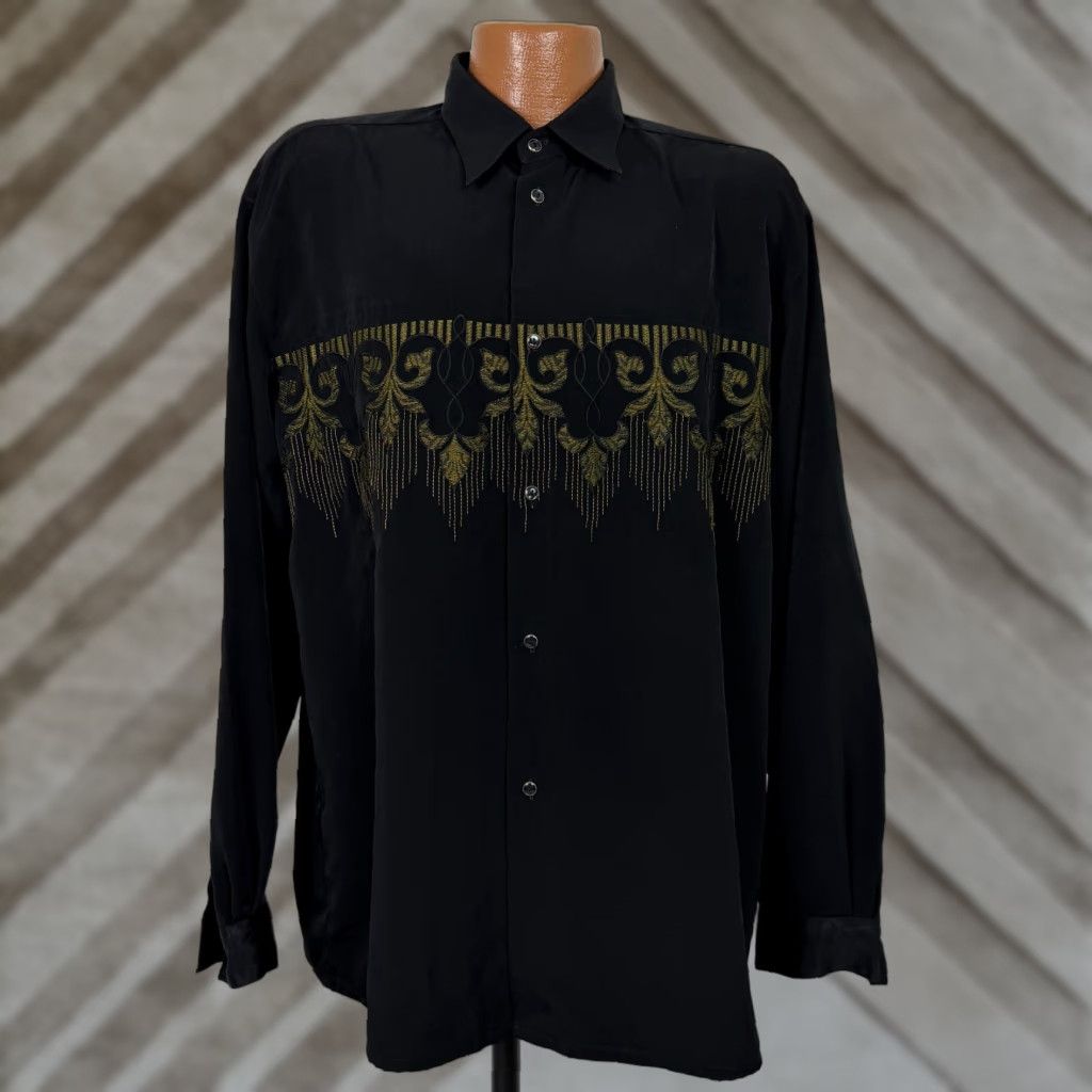 Vintage VINTAGE Pronti Shirt Men L Embroidered 90s Floral Silky Polyester Button-Up Collar-Point Black X-Features: Lightweight, Microfiber, Durable? Size US L / EU 52-54 / 3 - 1 Thumbnail