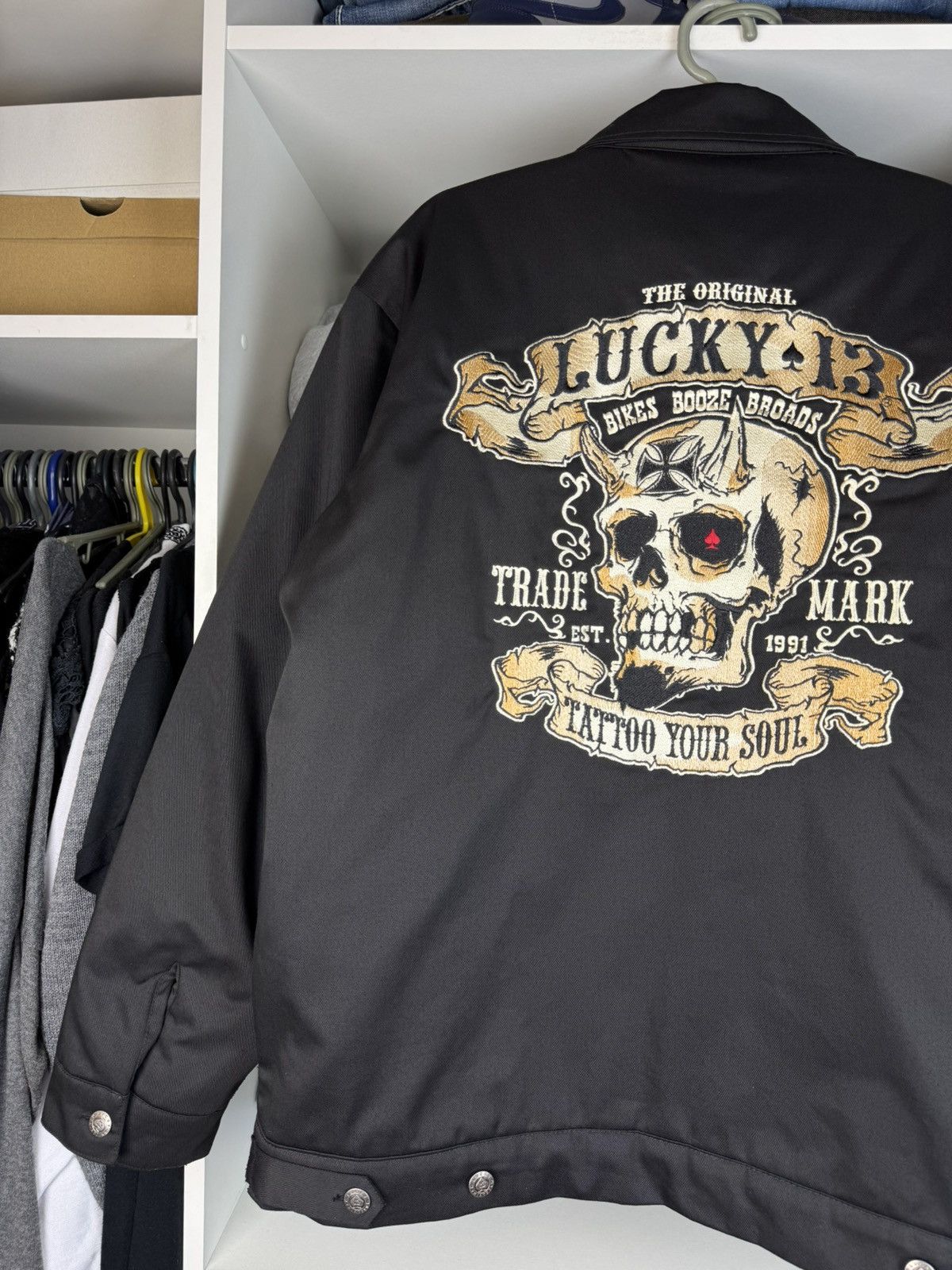 Other Lucky 13 "Bikes, Booze & Broads" Skull Zip-Up Jacket Size US XL / EU 56 / 4 - 4 Thumbnail