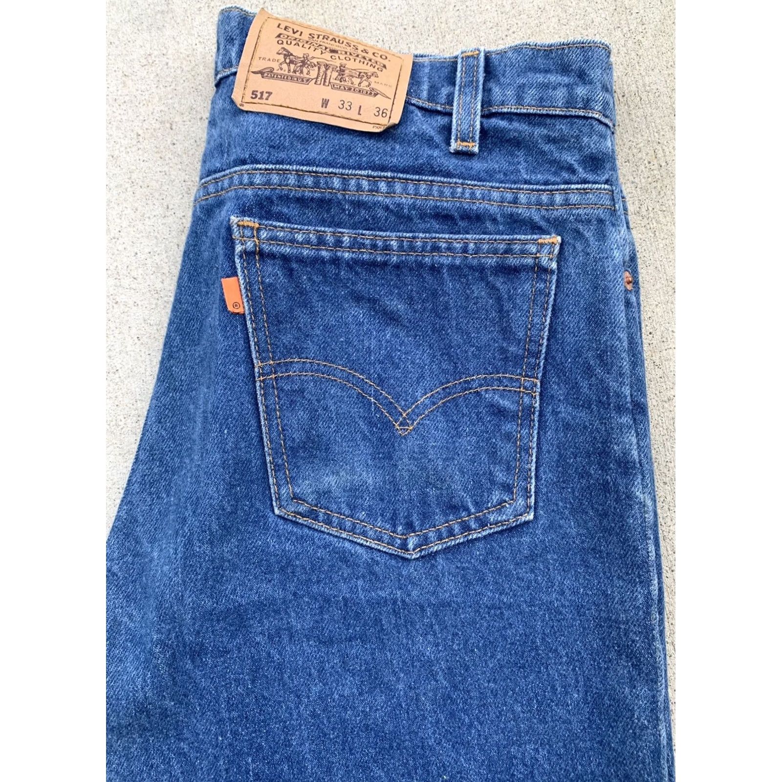 Levi's vintage Levi's 517 jeans orange tab W 33 L 36 Made in USA blue denim 5-pocket Mens jeans USA 80s 90s style Size US 33 - 5 Thumbnail