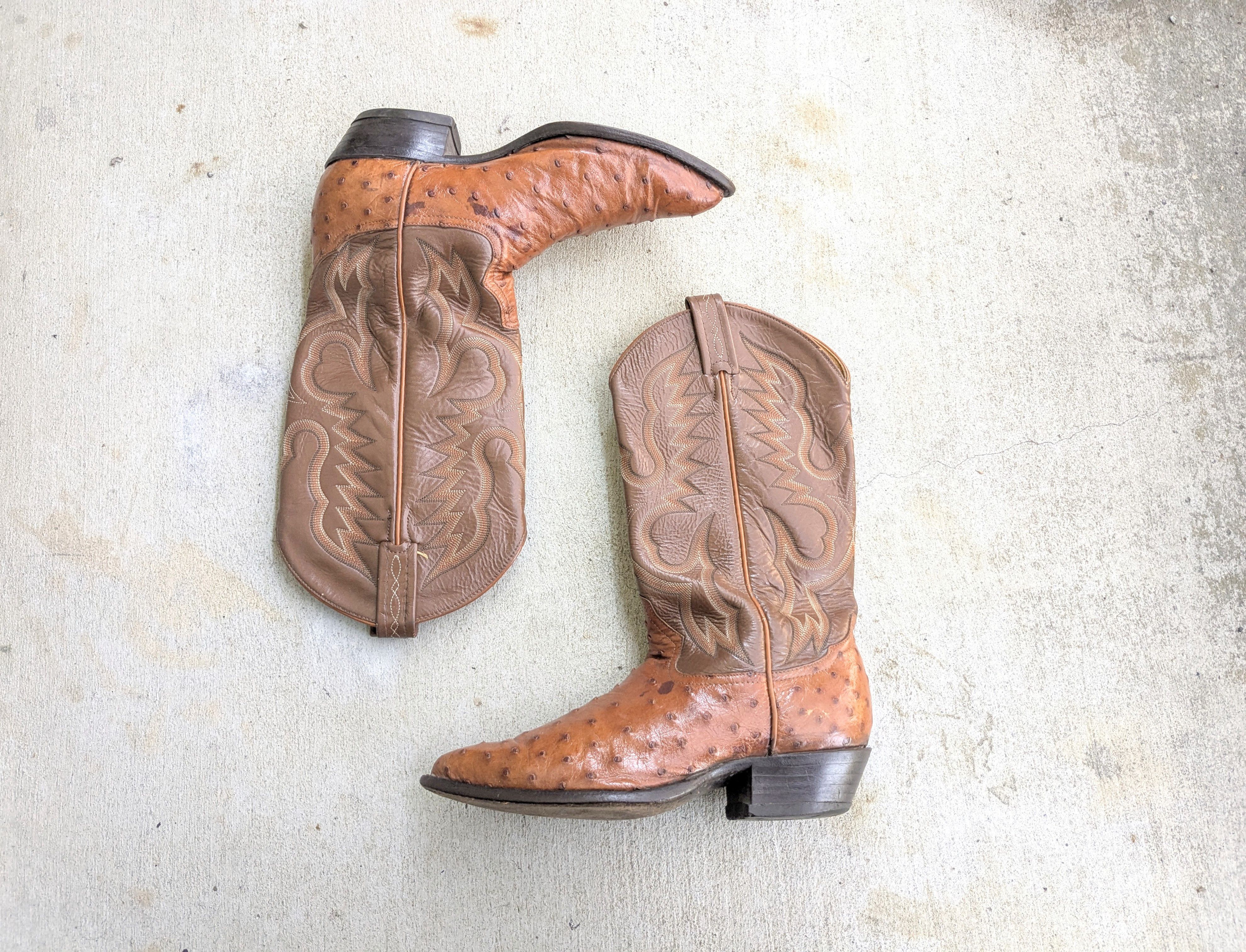 Tony Lama Cowboy Boots Brown 7 Wide Vintage Ostrich Leather