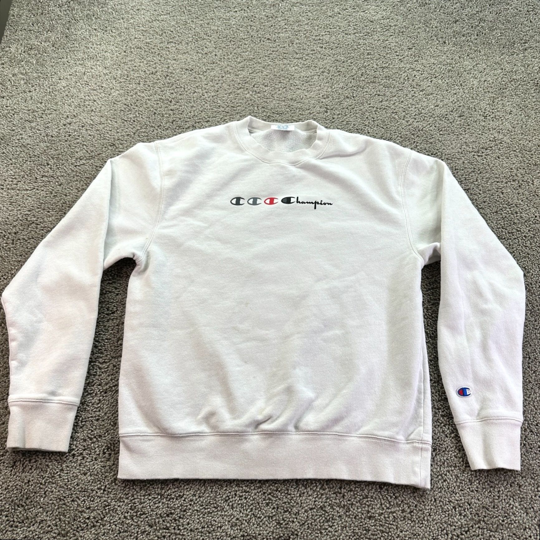 Champion Champion Sweatshirt Mens Medium White Logo Crewneck - Regular Fit, Cotton-Poly Knit, All Seasons, Pullover, Vintage No Size US M / EU 48-50 / 2 - 2 Thumbnail