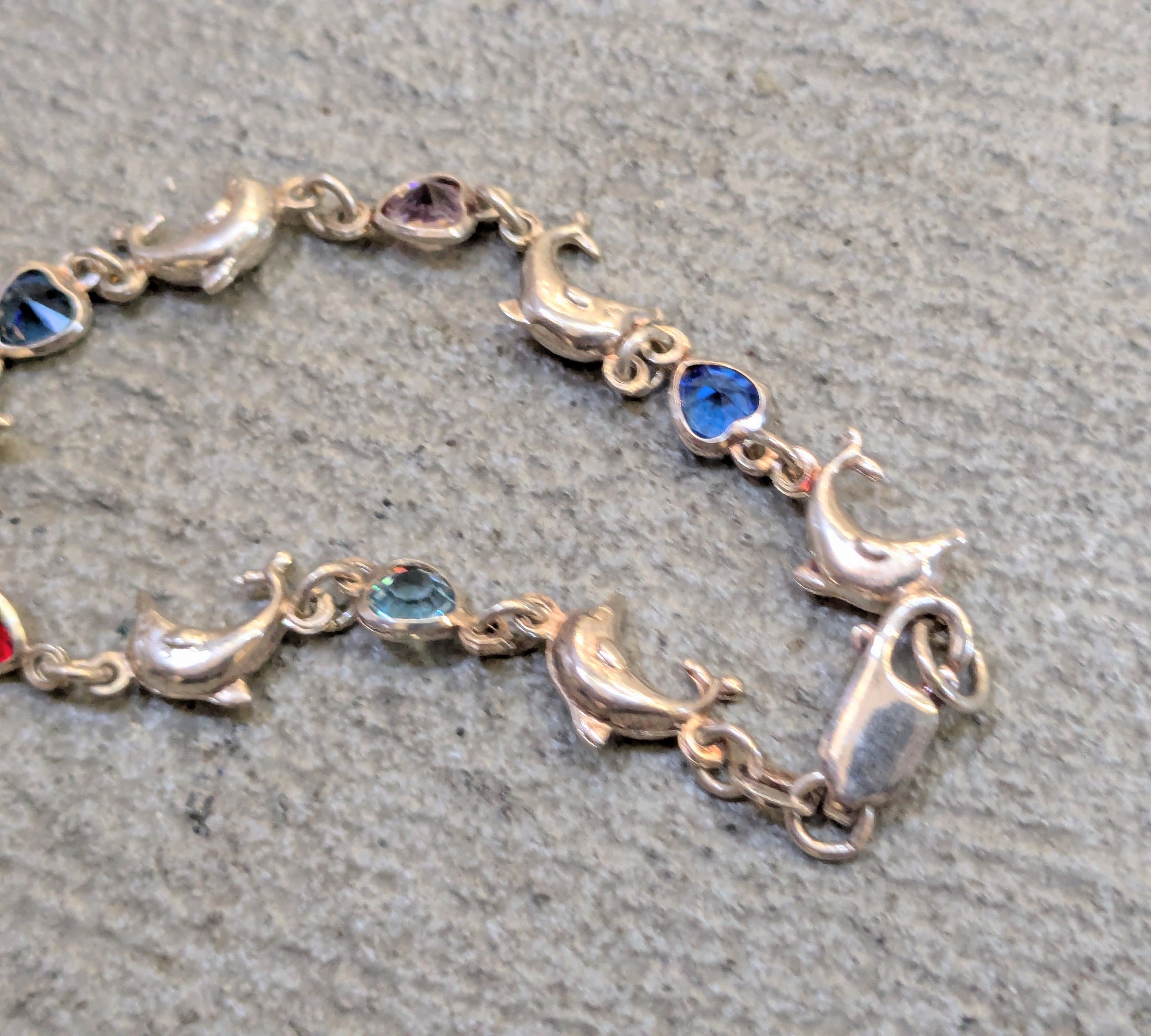 Jewelry Vintage Sterling Silver Bracelet 7.25" Heart Dolphin Rainbow Size ONE SIZE - 10 Thumbnail