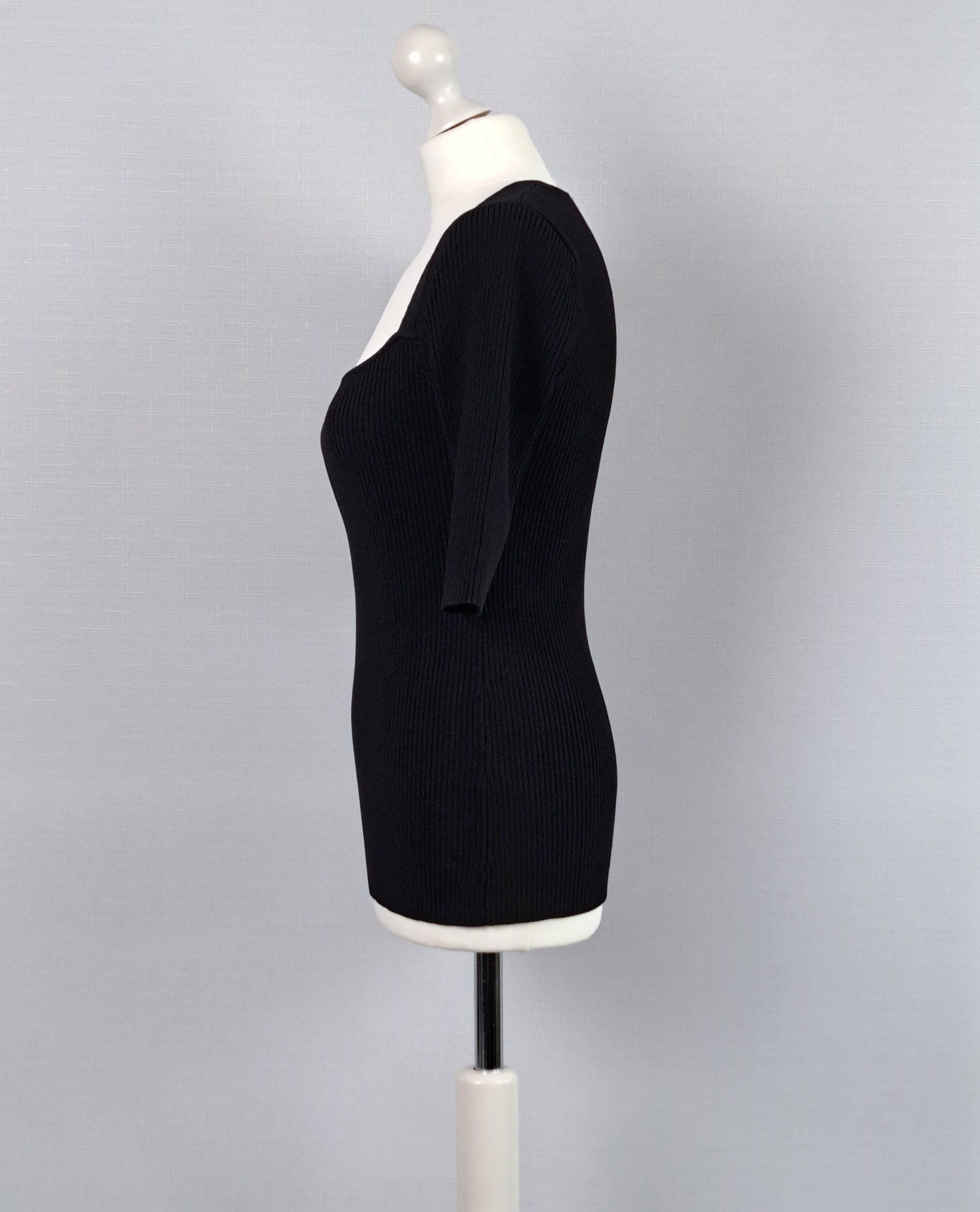 Ganni GANNI square-neck ballerina ribbed knit top in black. Size L Size L / US 10 / IT 46 - 7 Thumbnail