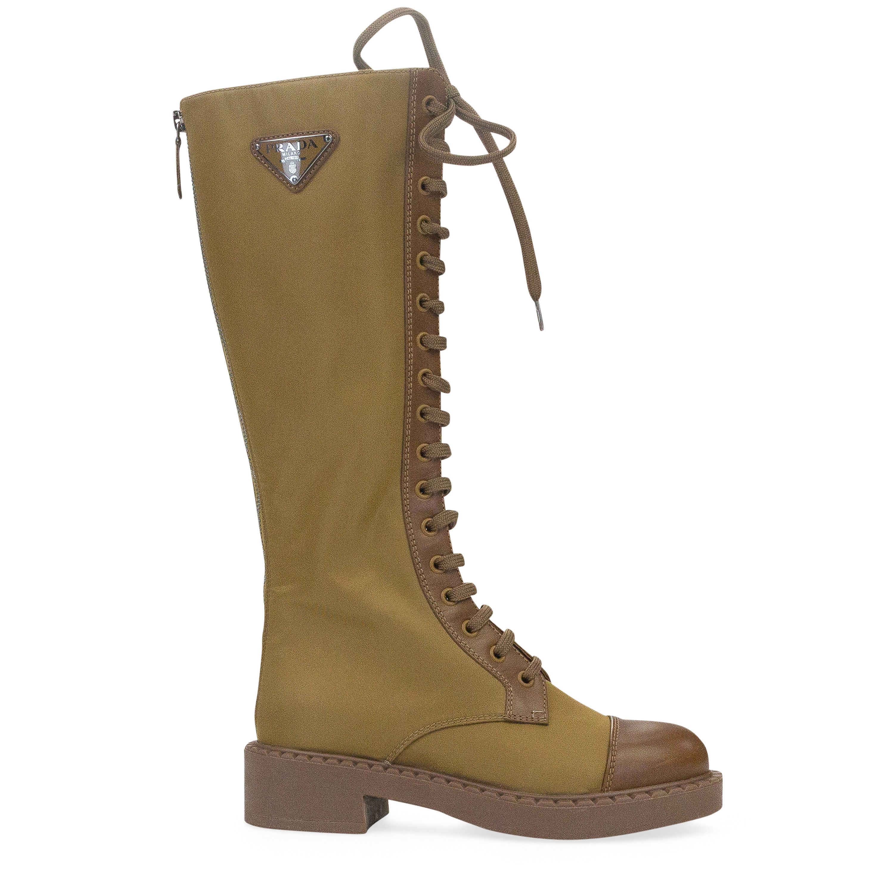 Prada Prada COMBAT LOGO TALL BOOTS BROWN KNEE-HIGH BOOTS SIZE 35 Size US 5 / IT 35 - 1 Thumbnail