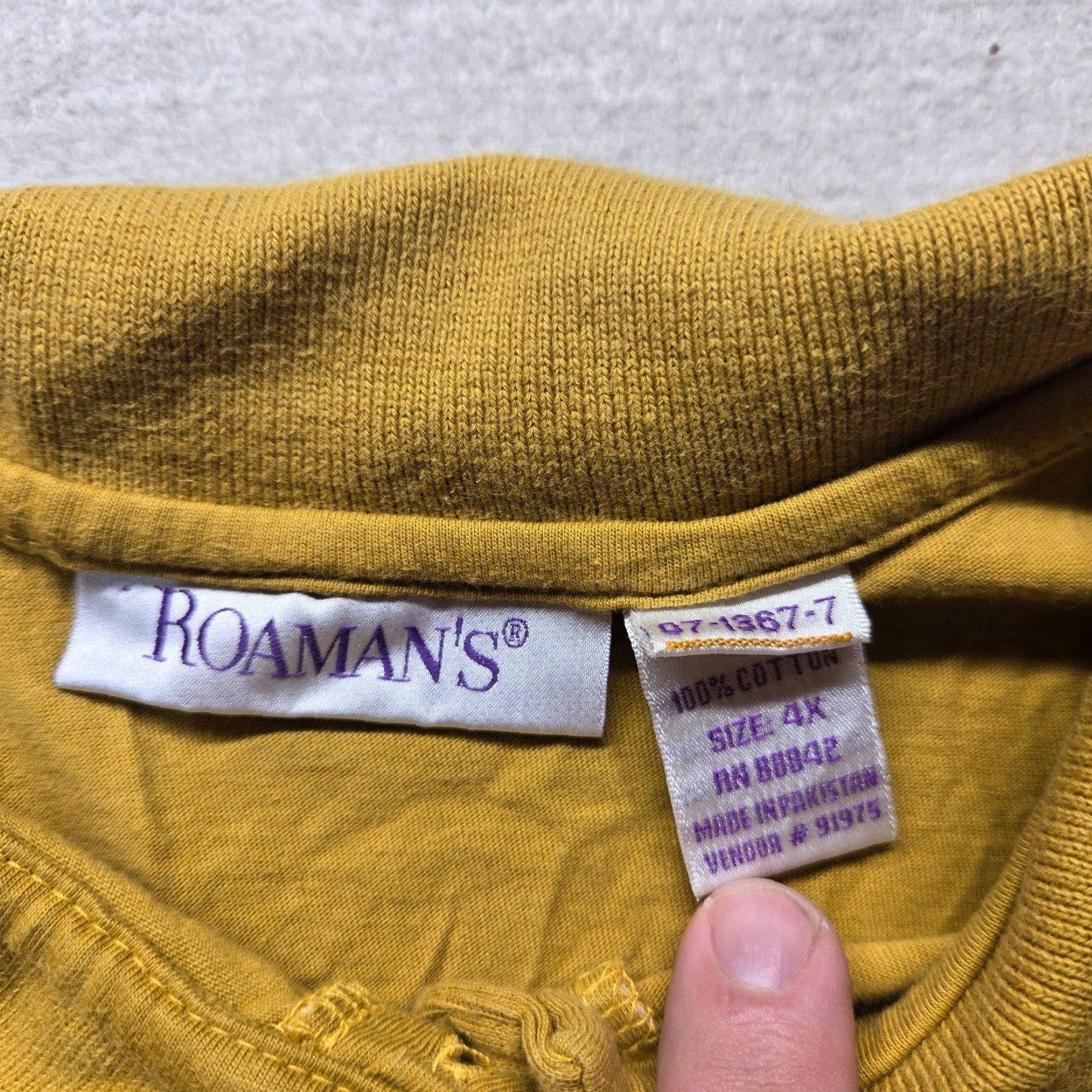 Vintage VINTAGE Roaman's Shirt Plus 4X Adult Women's Yellow Long Sleeve Mock Neck Casual Knit Cotton Polyester All Seasons 80s 90s Classic Retro USA Womens Size XXL / US 16-18 / IT 52-54 - 3 Thumbnail
