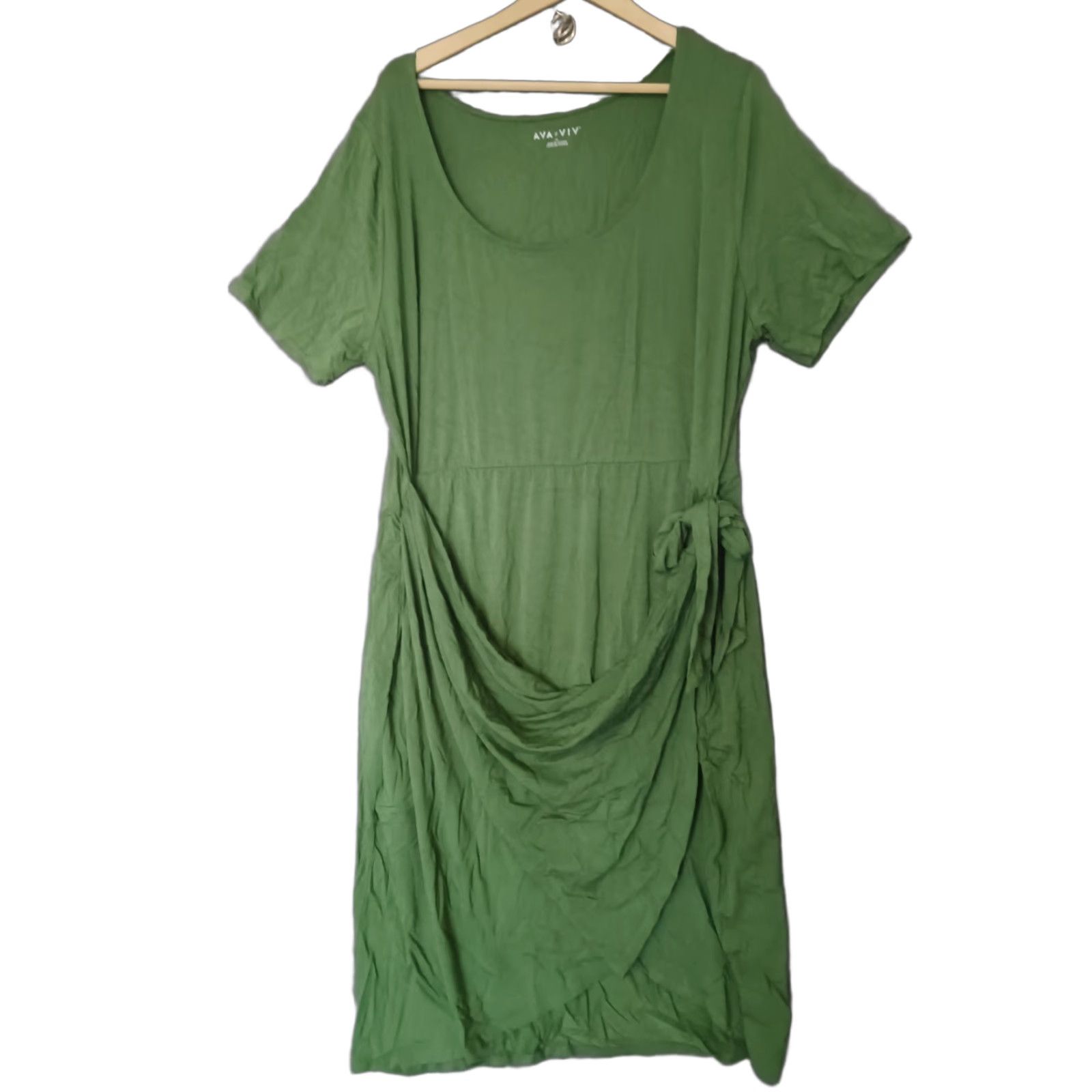 Vintage Ava & Viv Olive Green Stretch Sarong Faux Wrap Style Dress 2X Womens Dress Olive Green Stretch Sarong Faux Wrap Style Dress 2X Ava & Viv Size XXL / US 16-18 / IT 52-54 - 1 Thumbnail