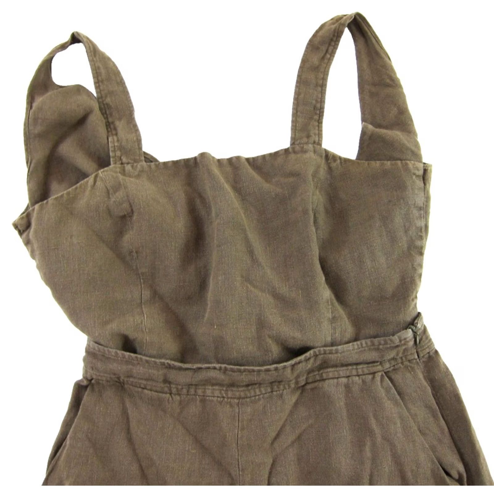 Vintage VETTA Jumpsuit 2 Piece Apron Romper Size 8 Olive Green 100% Linen Pockets Button Linen Bohemian Summer Womens Size 30" / US 8 / IT 44 - 4 Thumbnail