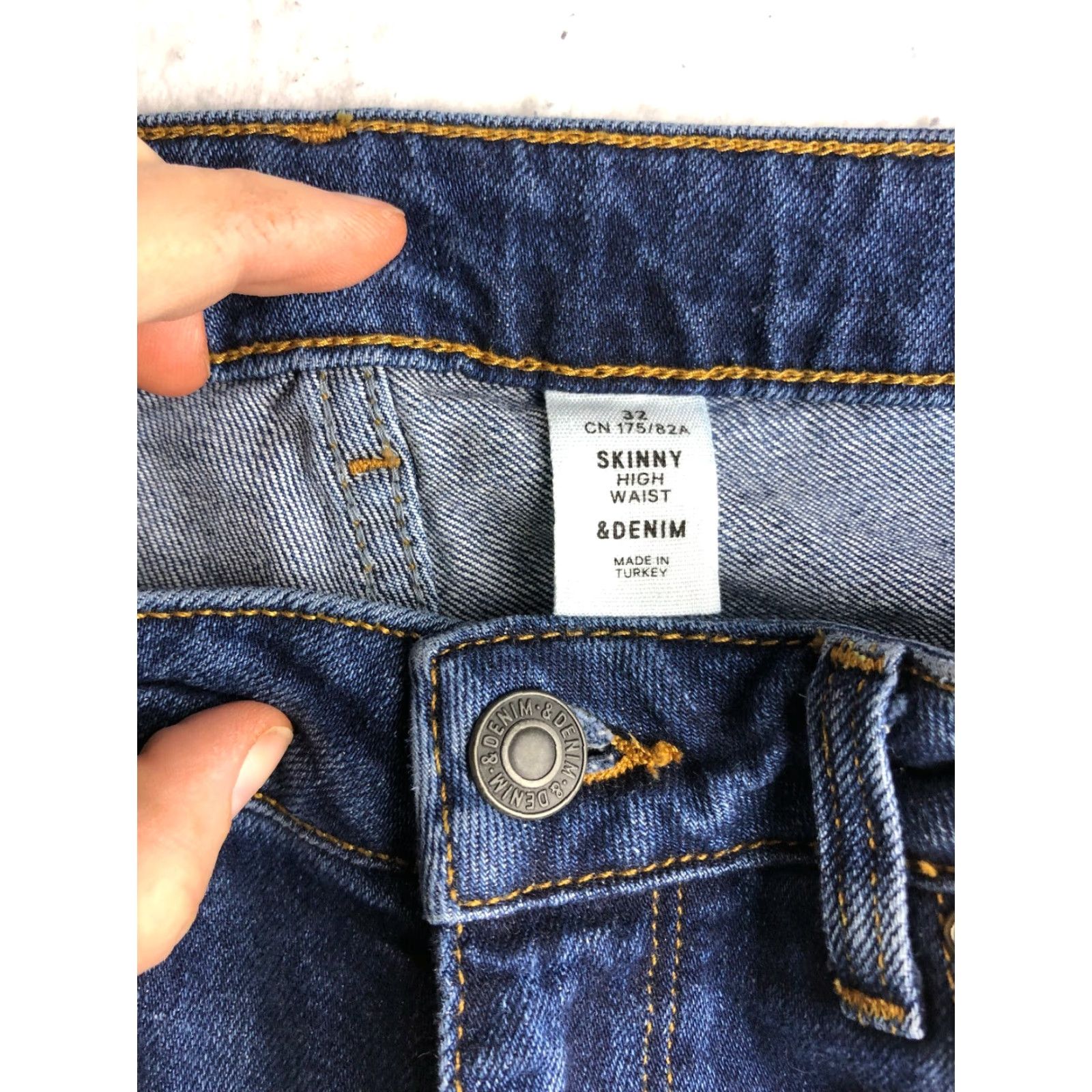Denime &Denim Mens Size 32 Skinny High Rise Distressed Dark Wash Blue Denim Jeans Jeans Men's Blue 90s Theme? Size US 32 / EU 48 - 7 Thumbnail
