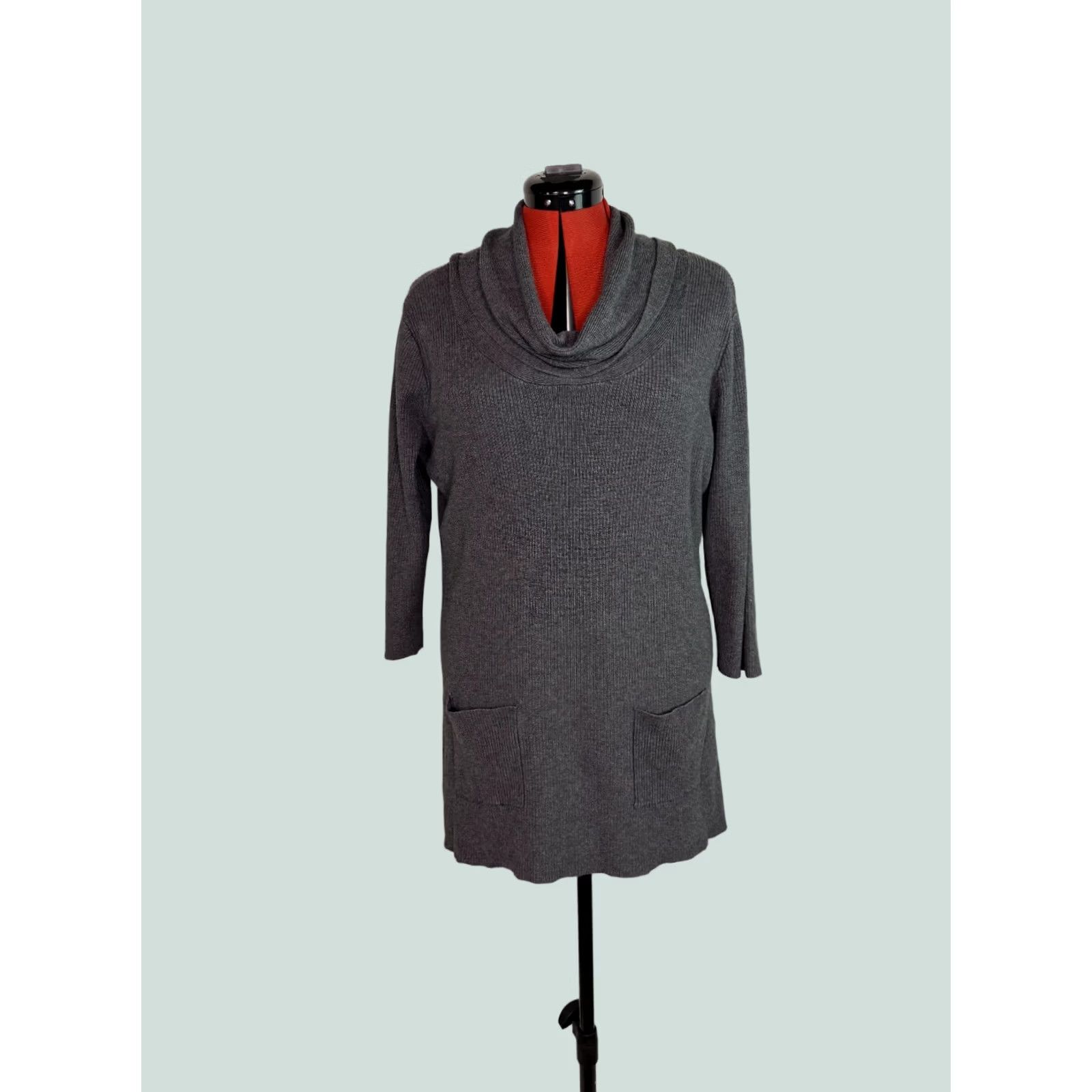 Incu INC Womens Plus 0X Gray Sweater Cowl Neck Solid Long Sleeve 3/4 Pockets D859 Size XL / US 12-14 / IT 48-50 - 1 Thumbnail