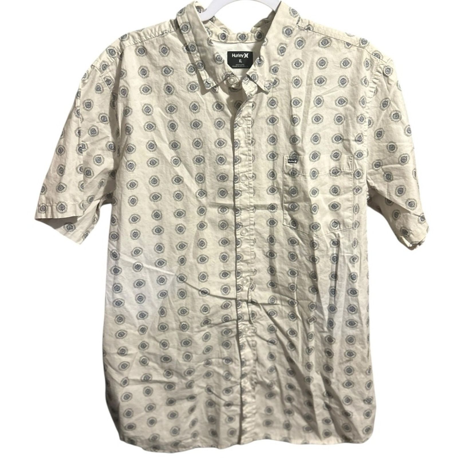 Hurley Hurley Cream and Blue Geometric Casual Shirt Mens XL Size US XL / EU 56 / 4 - 1 Thumbnail