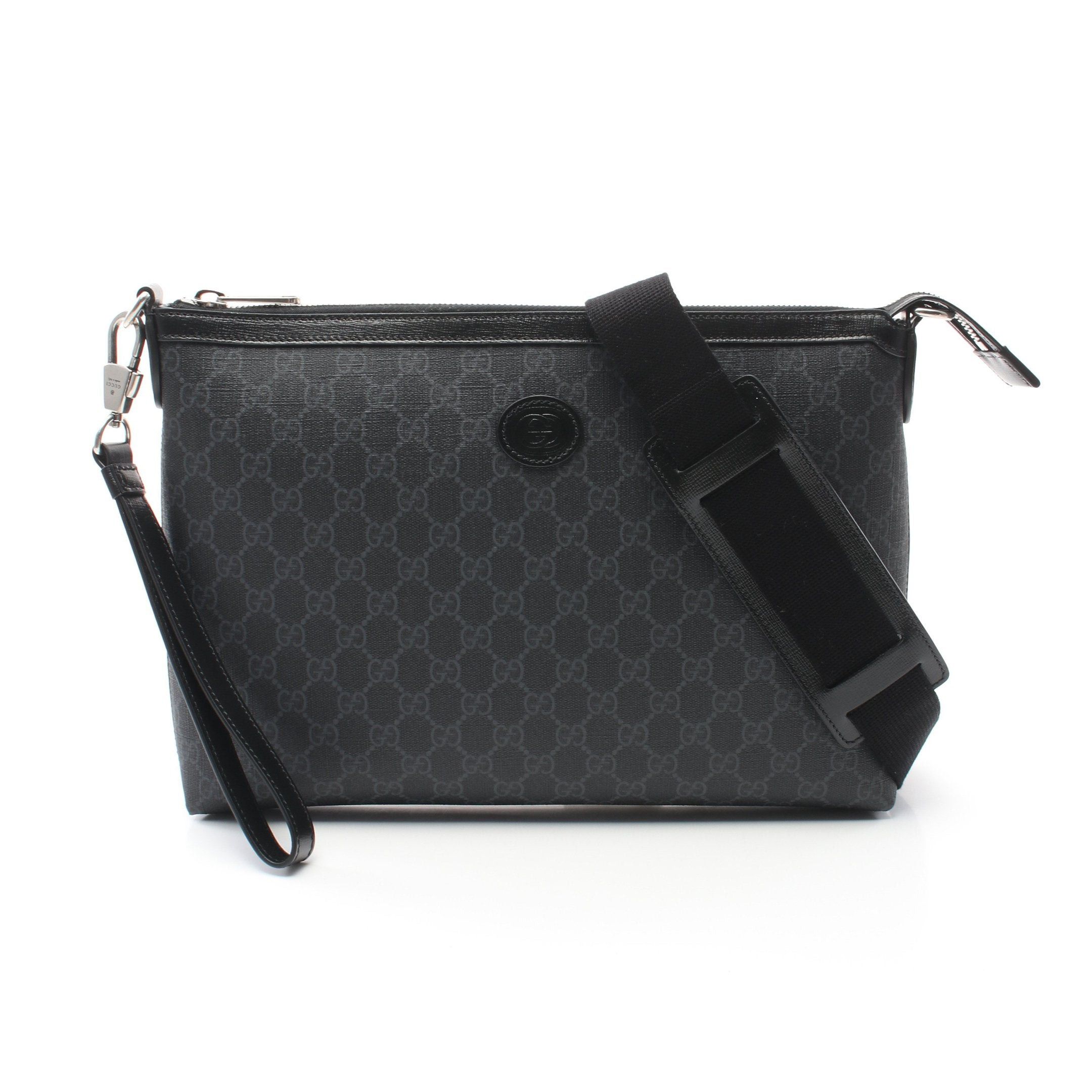 Gucci Gucci Interlocking G Gg Supreme Clutch Bag Shoulder Leather Black Dark Gray Size ONE SIZE - 1 Thumbnail