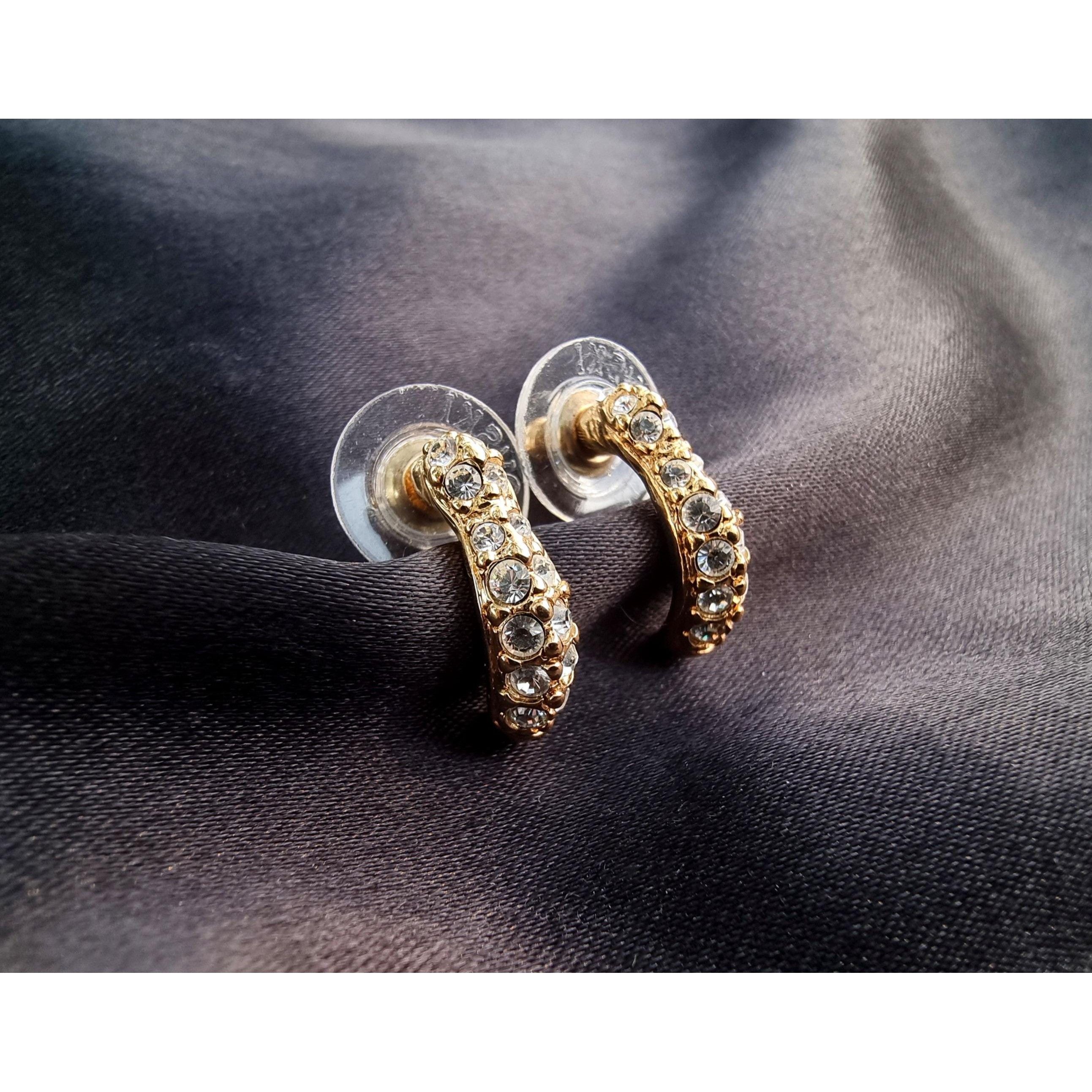 Swarovski Vintage SWAROVSKI Signed Gold Tone Crystal Tiny Half Hoop Ea Size ONE SIZE - 2 Thumbnail