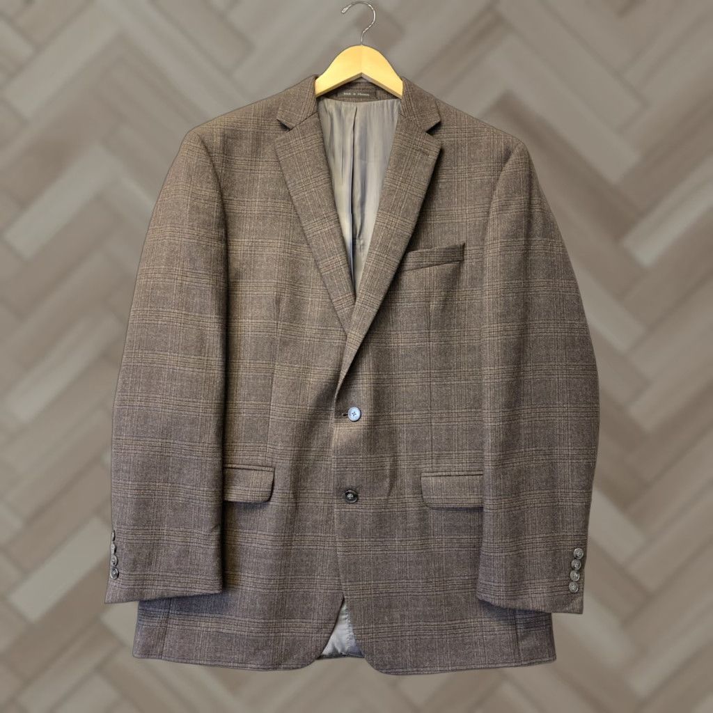 Calvin Klein VINTAGE Calvin Klein Men's Sport Coat Blazer 44L Wool Brown Plaid Single-Breasted 90s Formal Business Size 44L - 1 Thumbnail