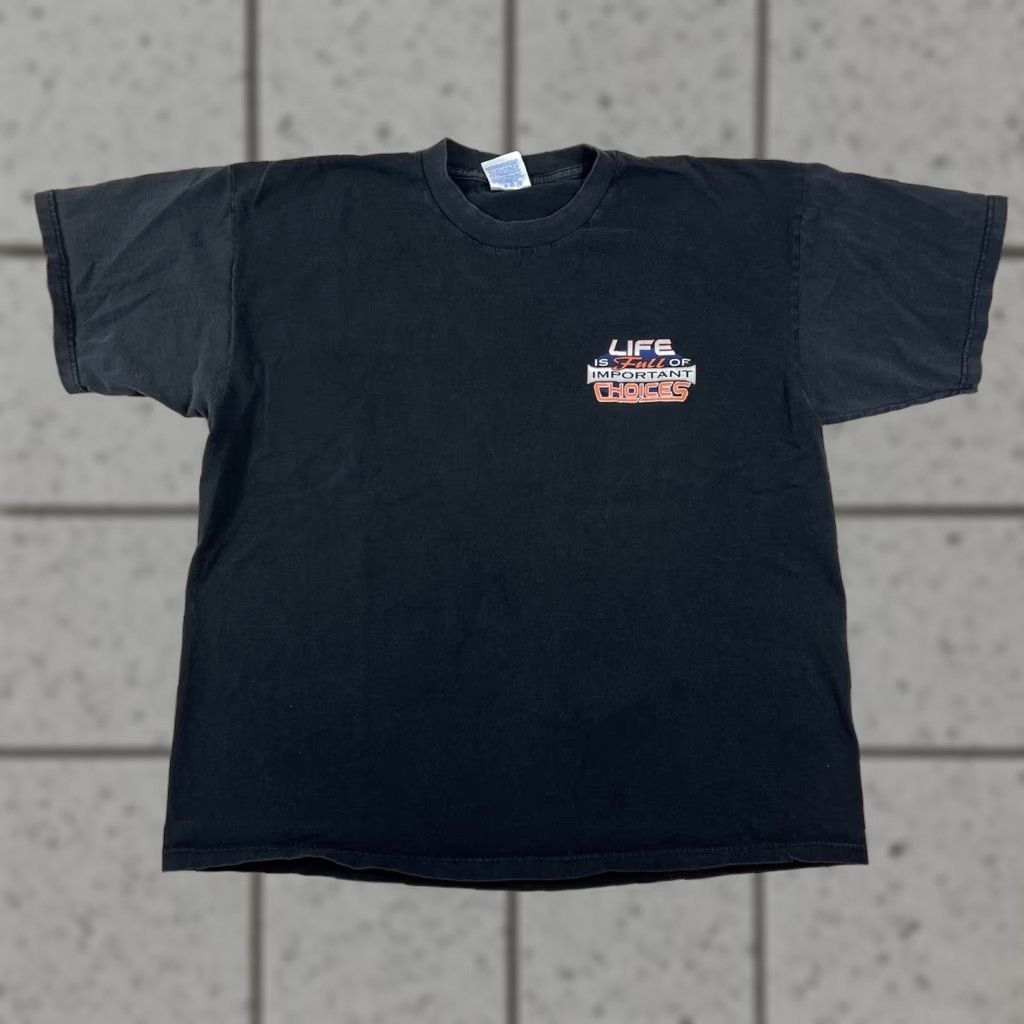 Alife VINTAGE 1996 Life Is Full Of Important Choices Motorcycle Biker Black T Shirt XL Mens Short Sleeve Crew Neck Cotton Graphic Print Tag Cut Off Size US XL / EU 56 / 4 - 1 Thumbnail