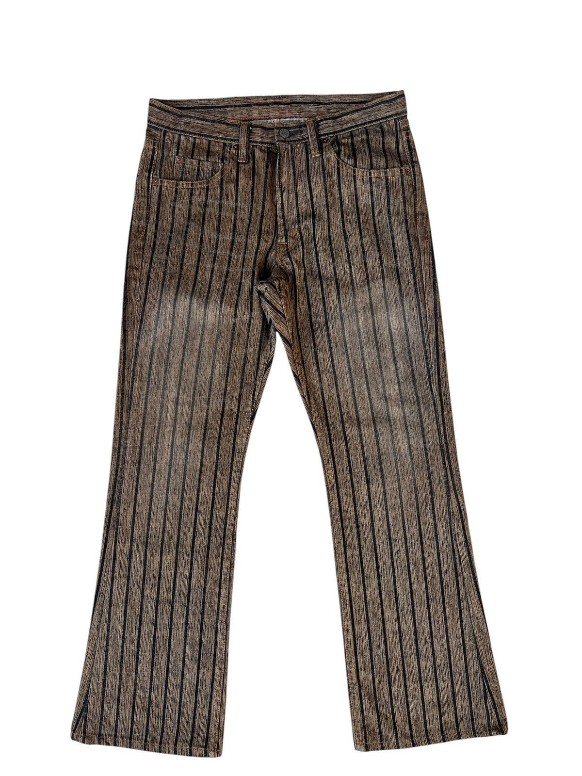 Schlussel Vintage BLUE WAY Japan Faded Striped Denim Flare Jeans Size US 32 / EU 48 - 1 Thumbnail