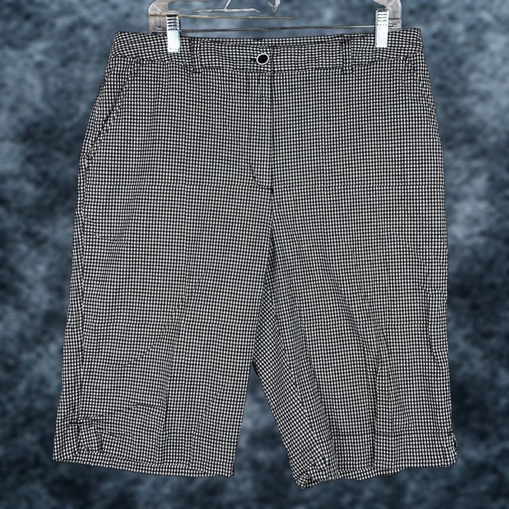Vintage Karen Scott Skimmer Shorts Womens 14 Black White Check Stretch Cotton 12" Inseam Size 36" / US 14 / IT 50 - 1 Thumbnail