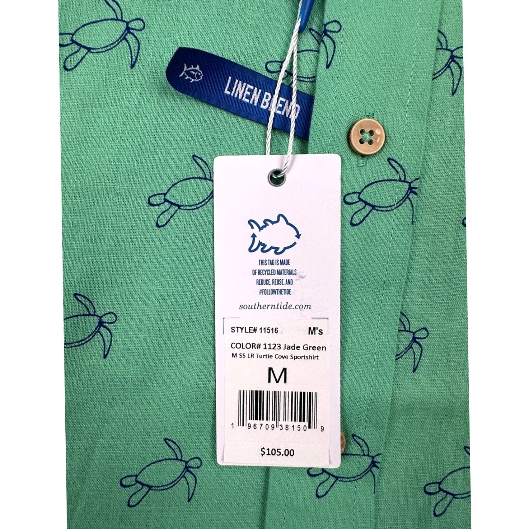 Southern Tide Southern Tide Linen Blend Turtle Cove Short Sleeve Sport Button Down - M Jade Green Men Shirts Mens Size US 31 - 7 Thumbnail