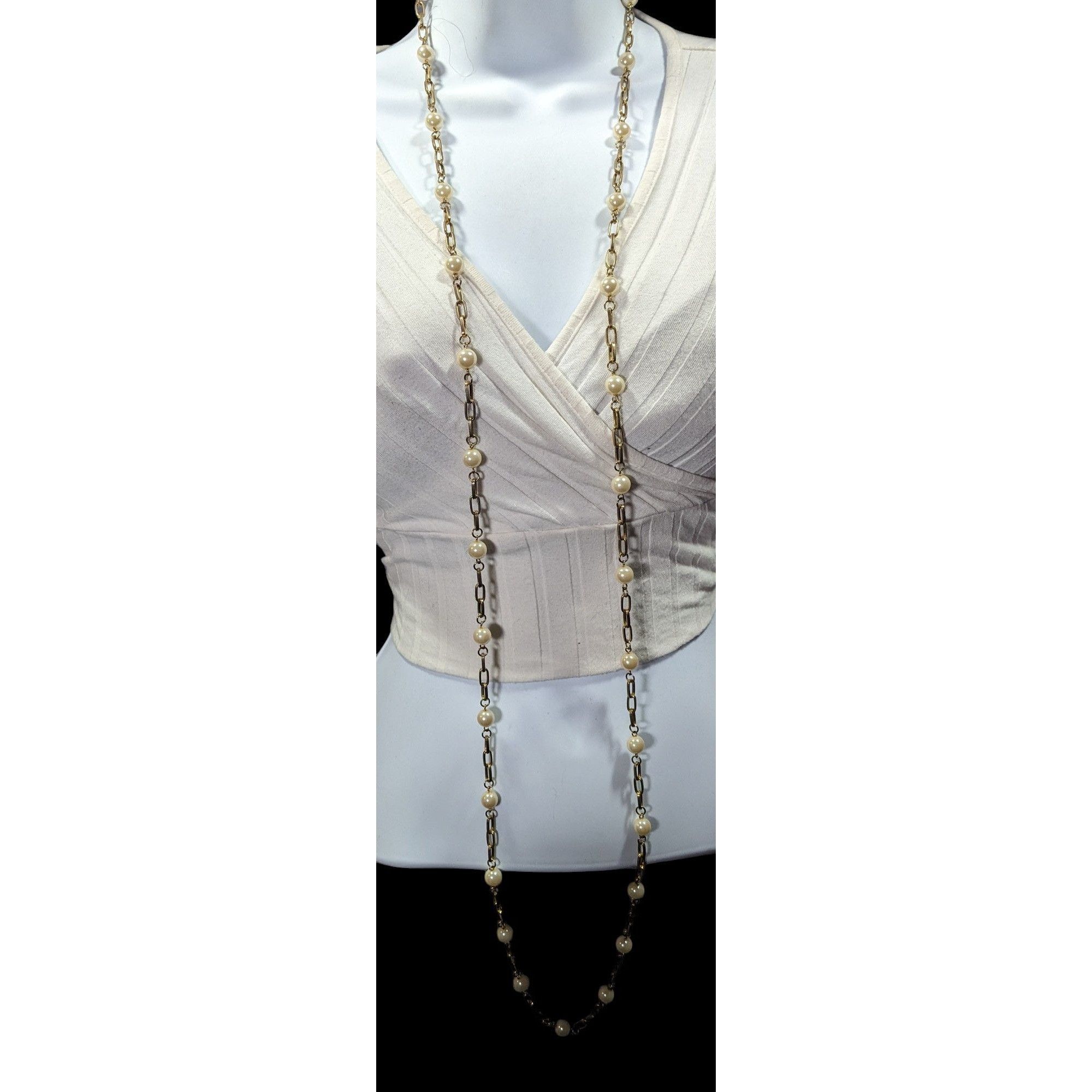 Other Vintage EsMor Gold Tone Faux Pearl Paperclip Chain Necklace Size ONE SIZE - 5 Thumbnail