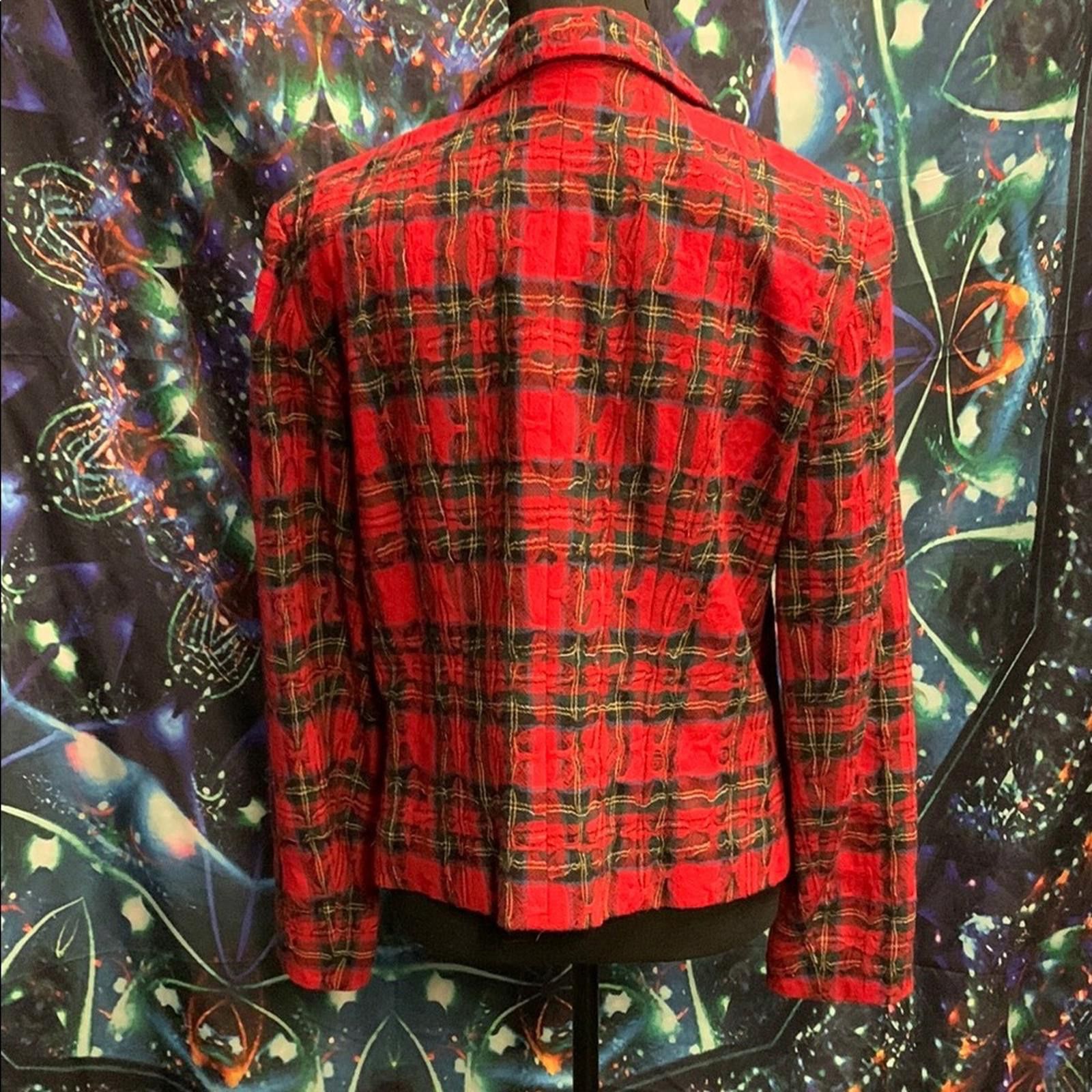 Designer Bold Red Plaid Blazer Size L / US 10 / IT 46 - 5 Thumbnail