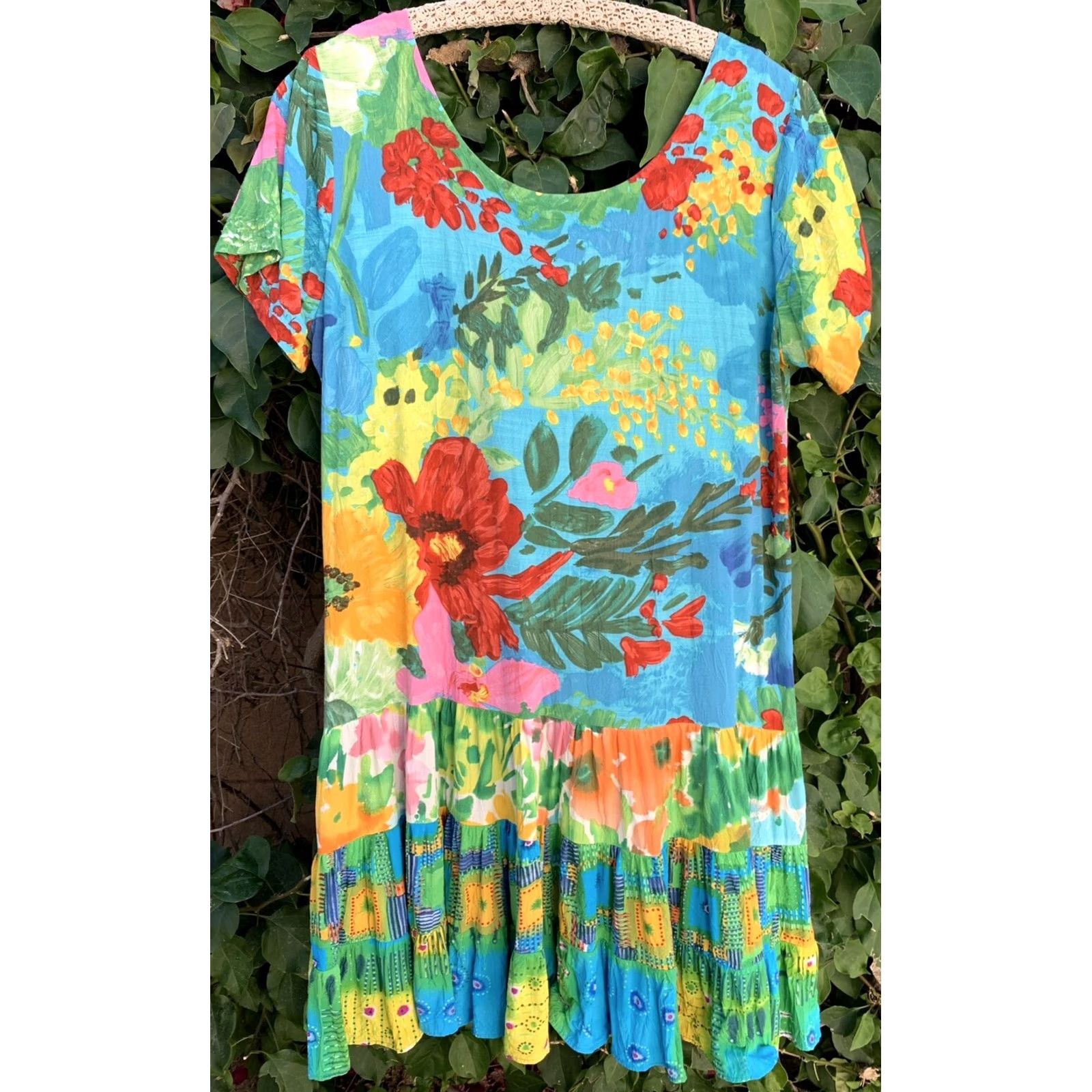 Jams World Jams World Hattie Dress Floral Hawaiian Mini Sundress Blue Garden Made in Hawaii L Multicolor Summer Beach Womens Size L / US 10 / IT 46 - 6 Thumbnail