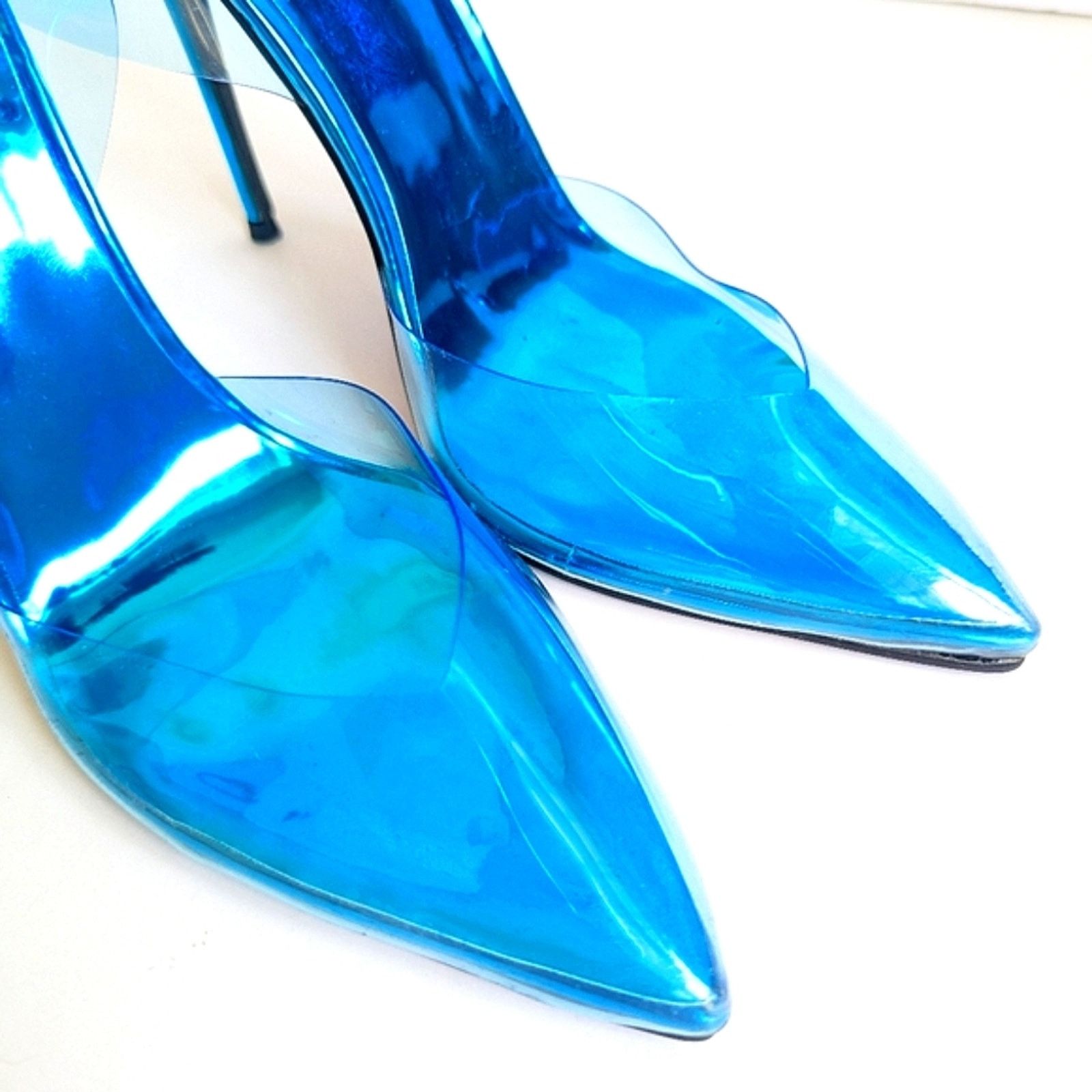 Homme + Femme La FEMME Los Angeles Transparent Blue PVC Ankle Strap Heel Pump Size US 8 / IT 38 - 11 Thumbnail