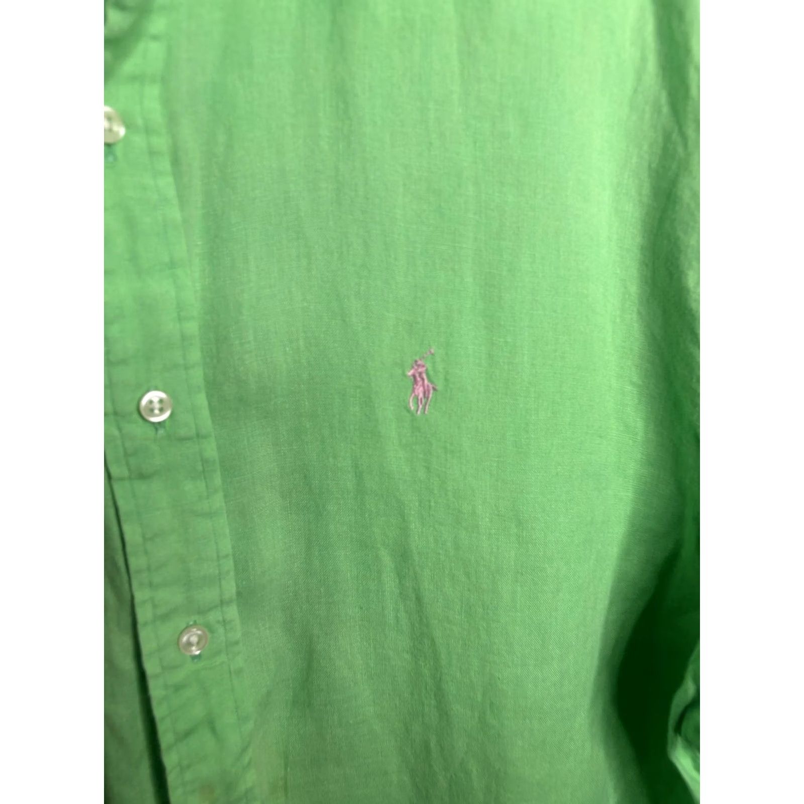 Ralph Lauren Ralph Lauren Shirt Mens 2XL Green Blake Linen Short Sleeve Button Down Size US XL / EU 56 / 4 - 3 Thumbnail