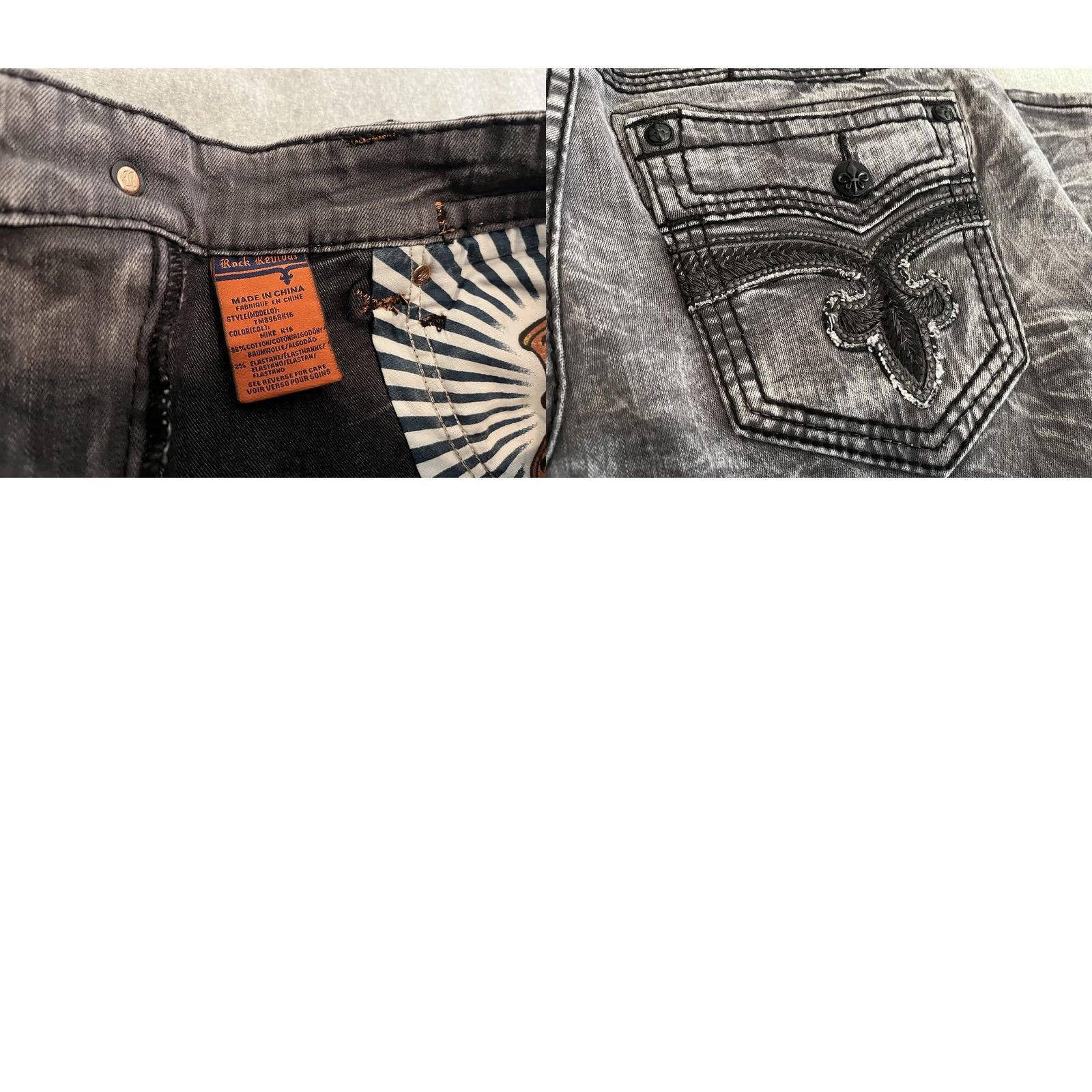 Vintage Rock Revival Jeans Distressed Biker Mens 38x34 NWT Black Denim Cotton/Elastane Mens Size US 38 / EU 54 - 8 Thumbnail