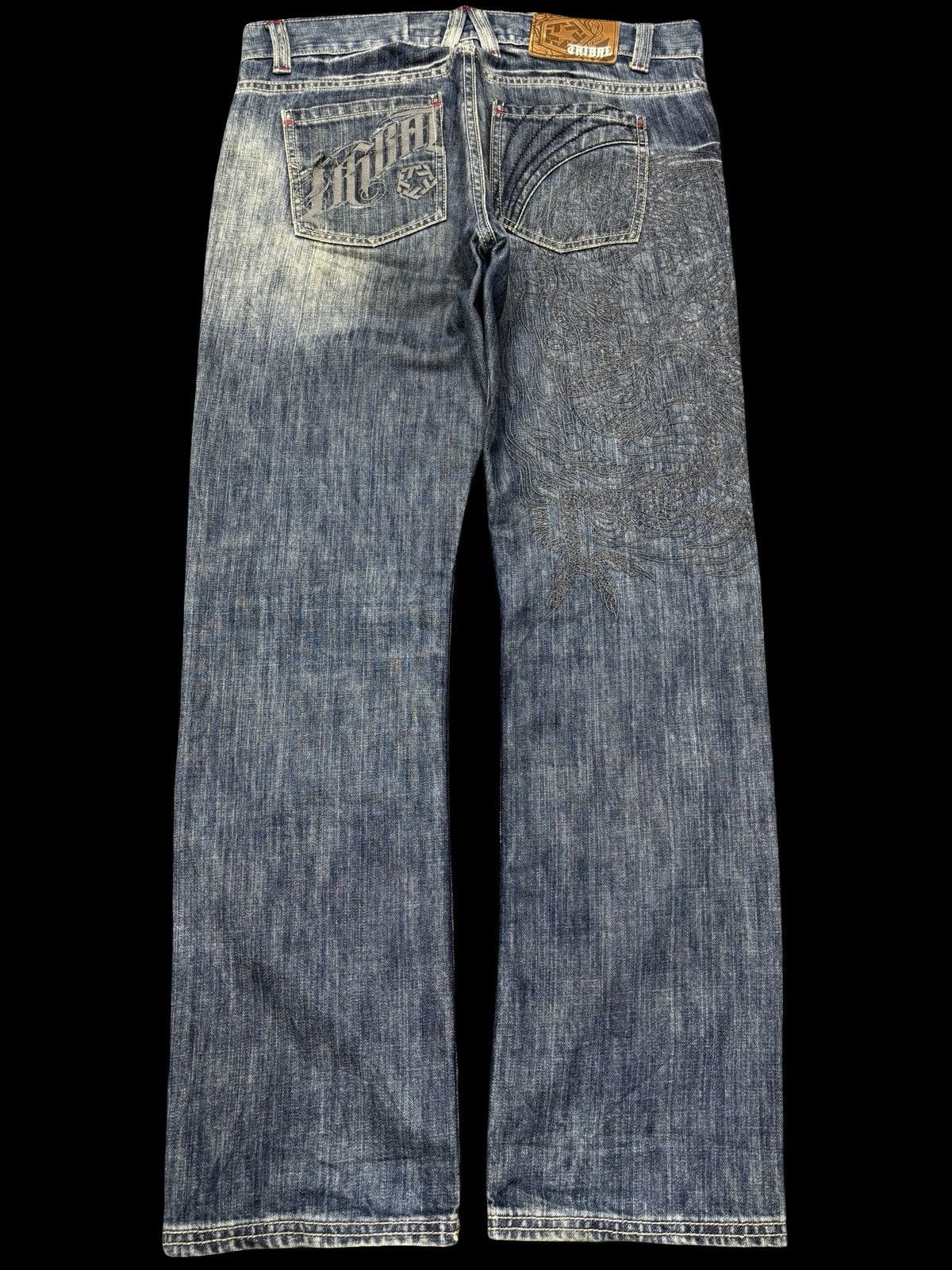 Japanese Brand 💥Dragon Embroidery💥Tribal Insane Blue Wash Denim F652 Size US 34 / EU 50 - 2 Thumbnail