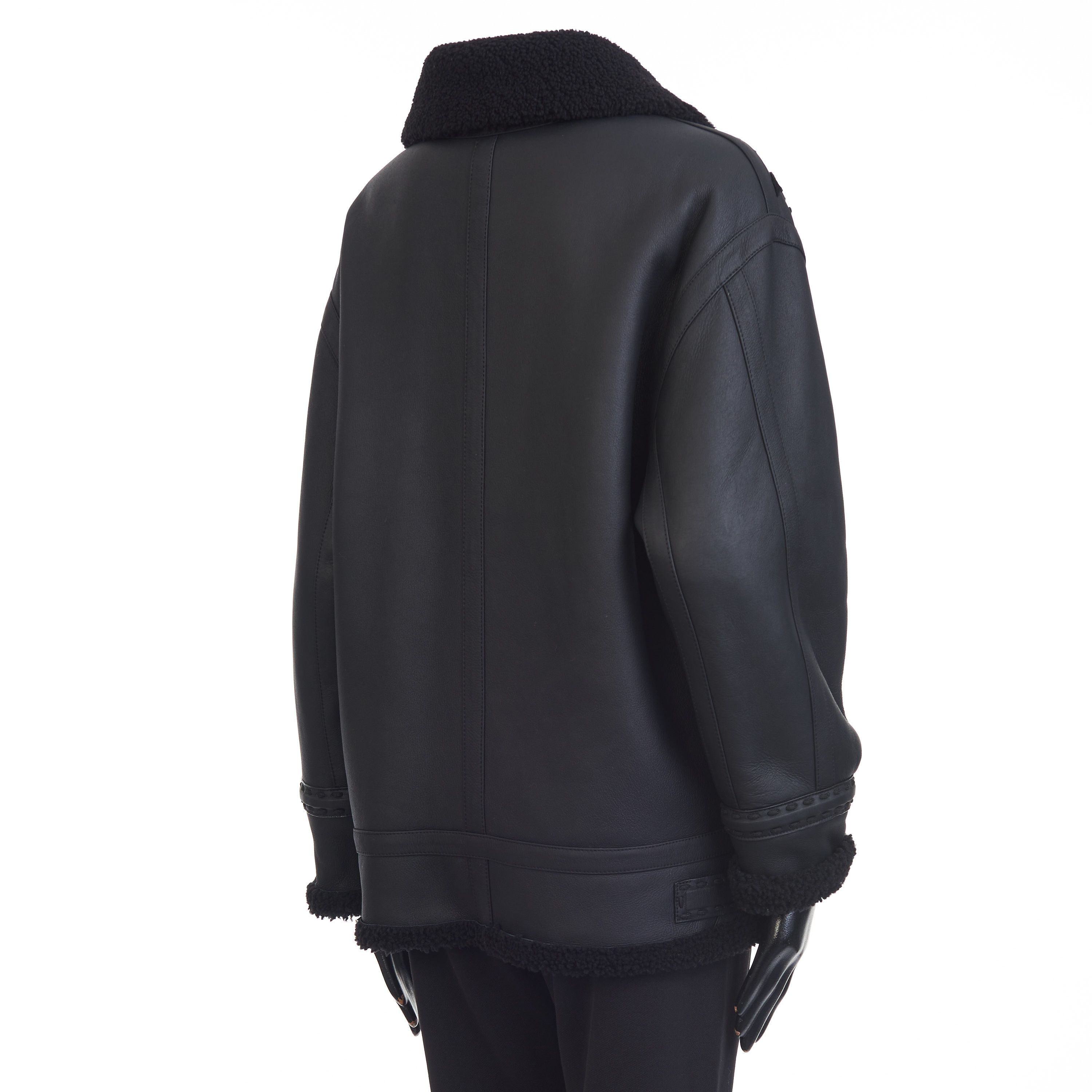 Fendi Black Shearling Jacket - Aviator Style, FF Karligraphy Motif Size M / US 6-8 / IT 42-44 - 7 Thumbnail