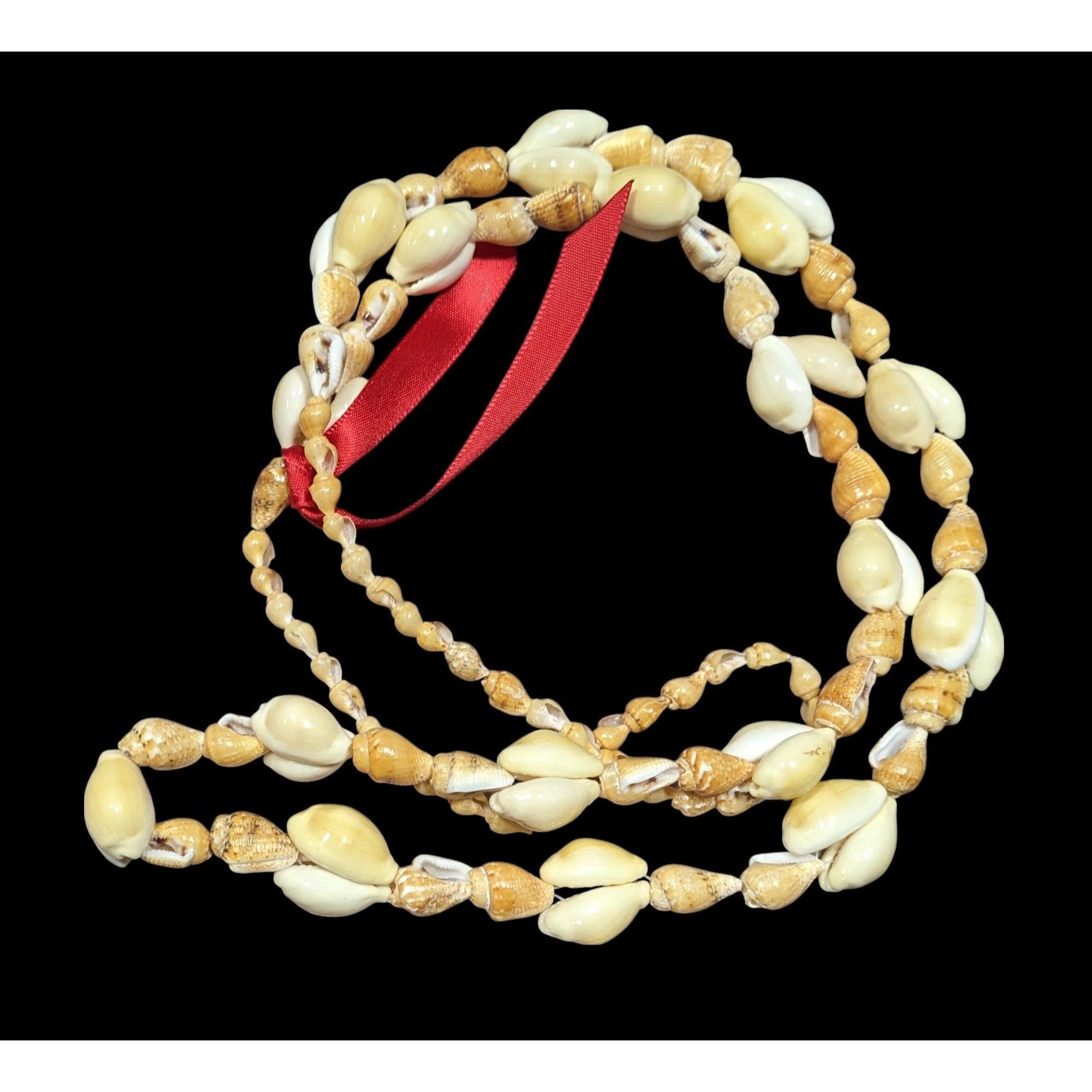 Other Summery Genuine Seashell Beaded Necklace With Red Ribbon Acc Size ONE SIZE - 1 Thumbnail