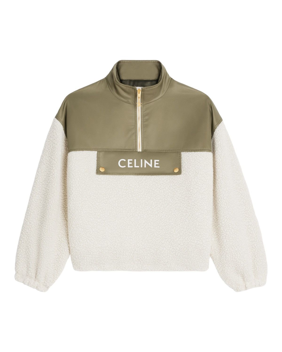 Image of 2W818536S.03Gk Jacket With Celine Print In Cashmere Shearlin in Khaki, Women's (Size XS)